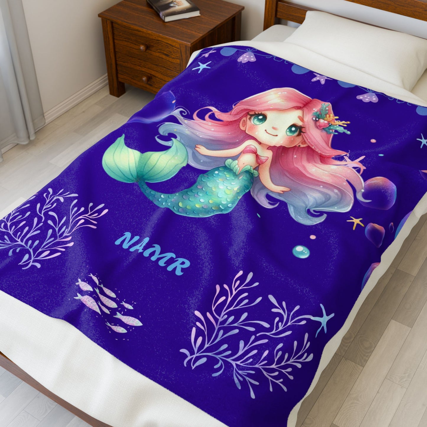 Mermaid Plush Blanket - Personalized Cozy Throw | Soft Fleece Blanket | Kid's Room Decor | Gift for Birthday, Baby Shower, Christmas