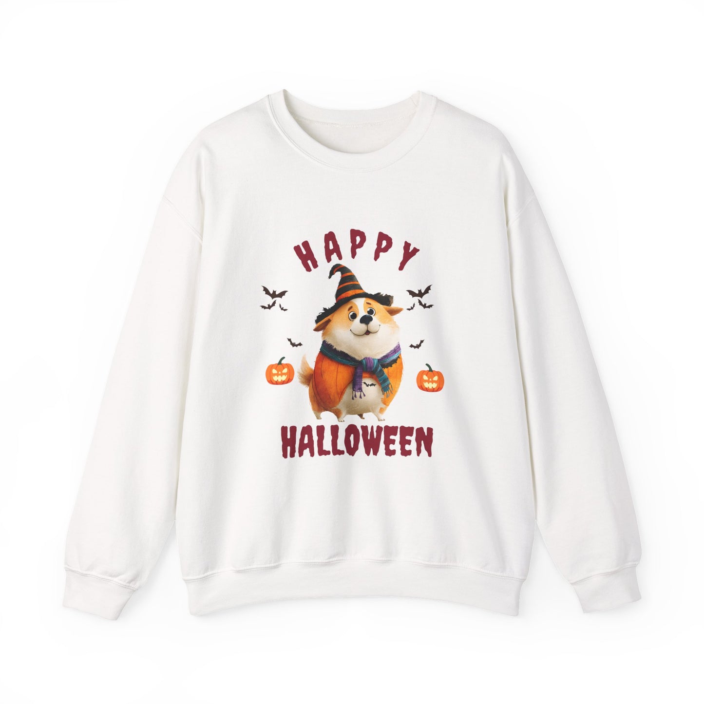 Happy Halloween Dog Sweatshirt, Cozy Fall Attire, Pet Halloween Apparel, Unisex Crewneck, Perfect for Halloween Parties, Fall Fashion