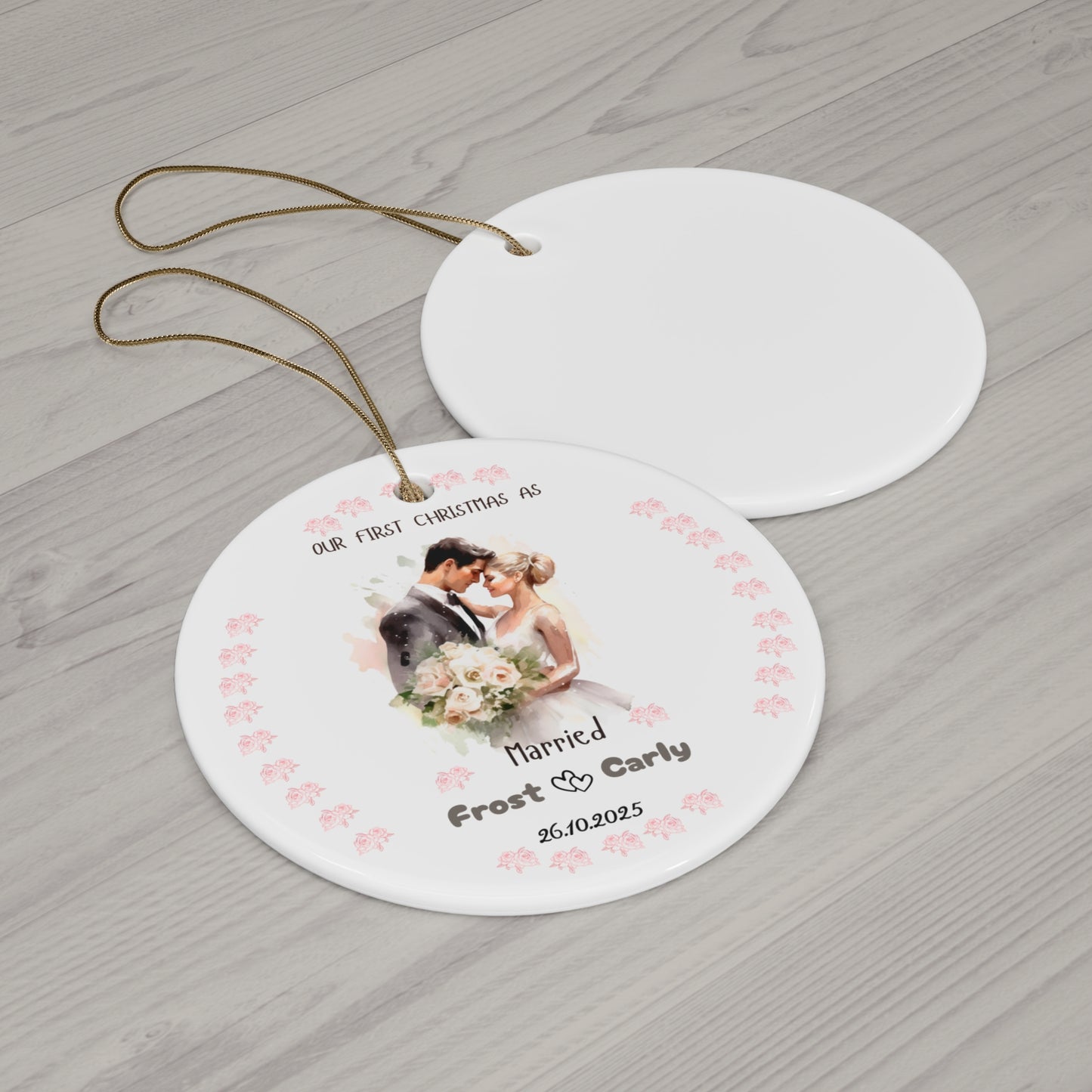 Personalized Wedding Ornament, Holiday Decor, First Christmas, Newlywed Keepsake, Romantic Gift, Home Decoration