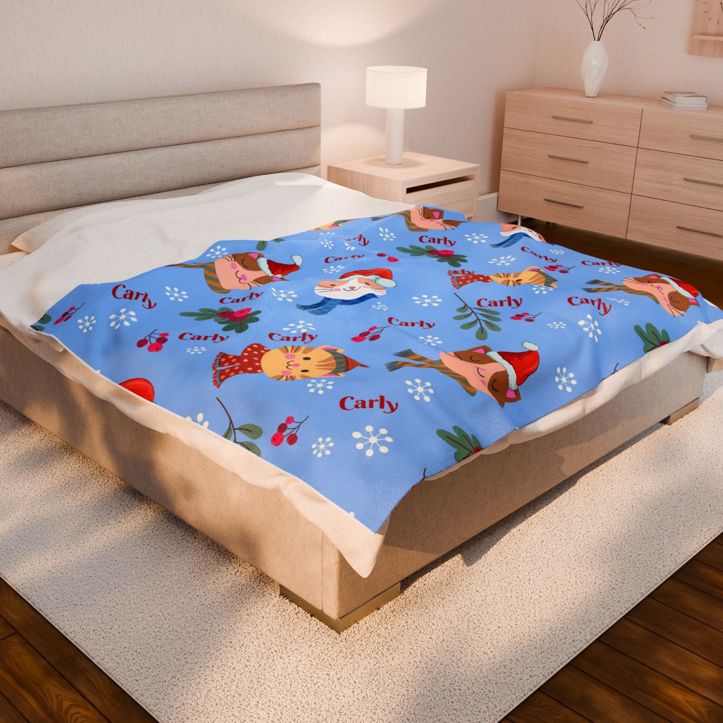 Festive Cat Plush Blanket - Cozy Holiday Throws, Winter Decor, Personalized Gift, Kids Bedding, Cat Lover Gift