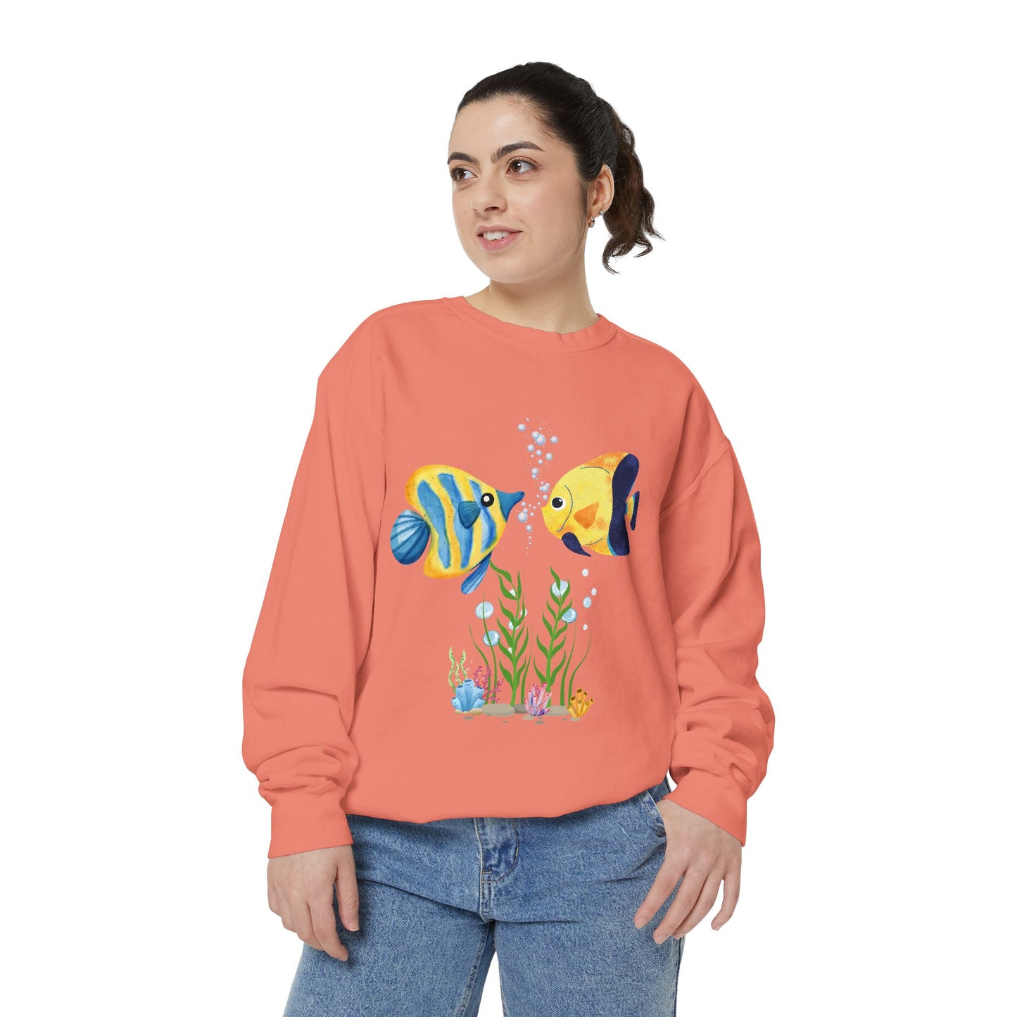 Two fish greet in underwater Unisex Garment-Dyed Sweatshirt