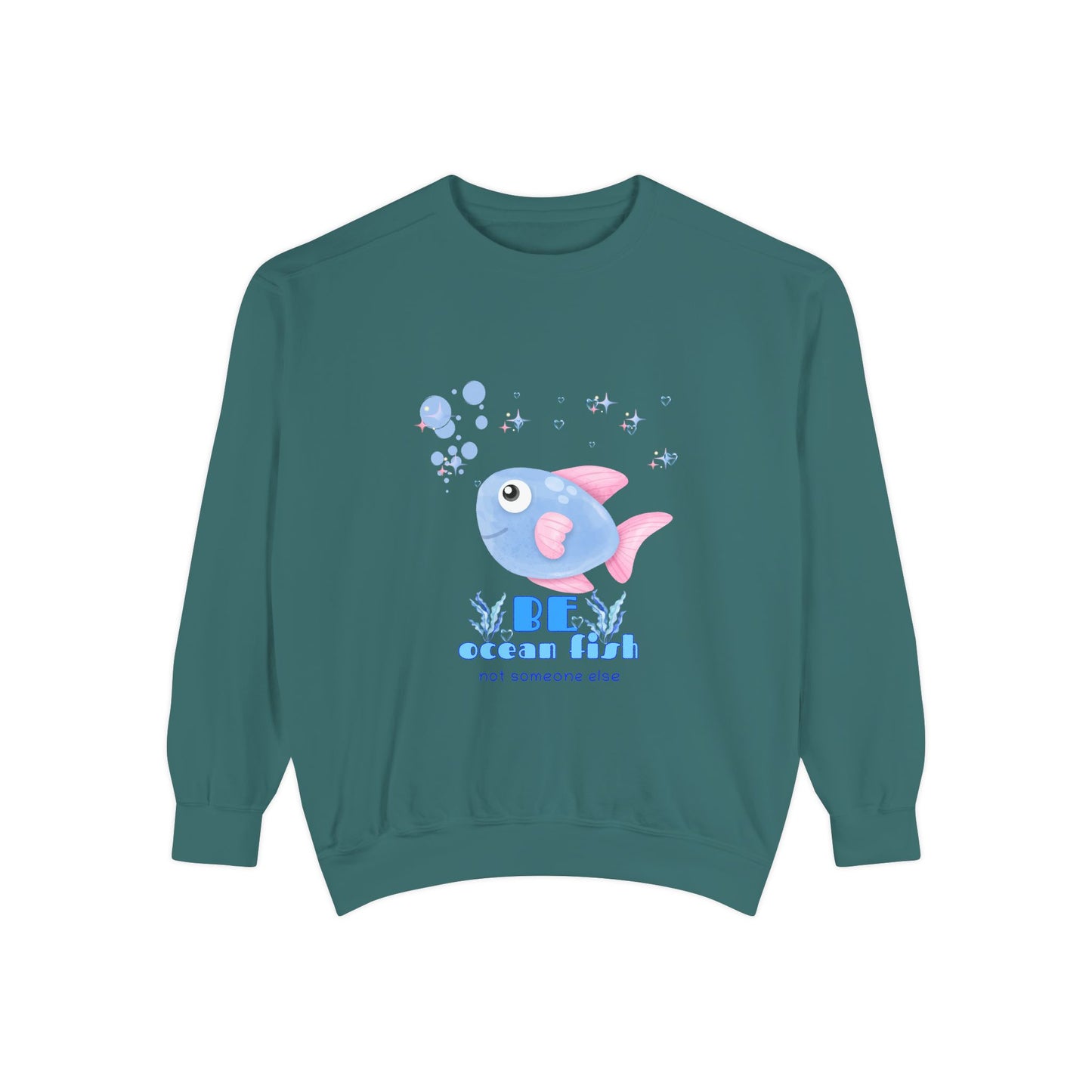 Cute cartoon fish with pink fins and bubble Unisex Garment-Dyed Sweatshirt