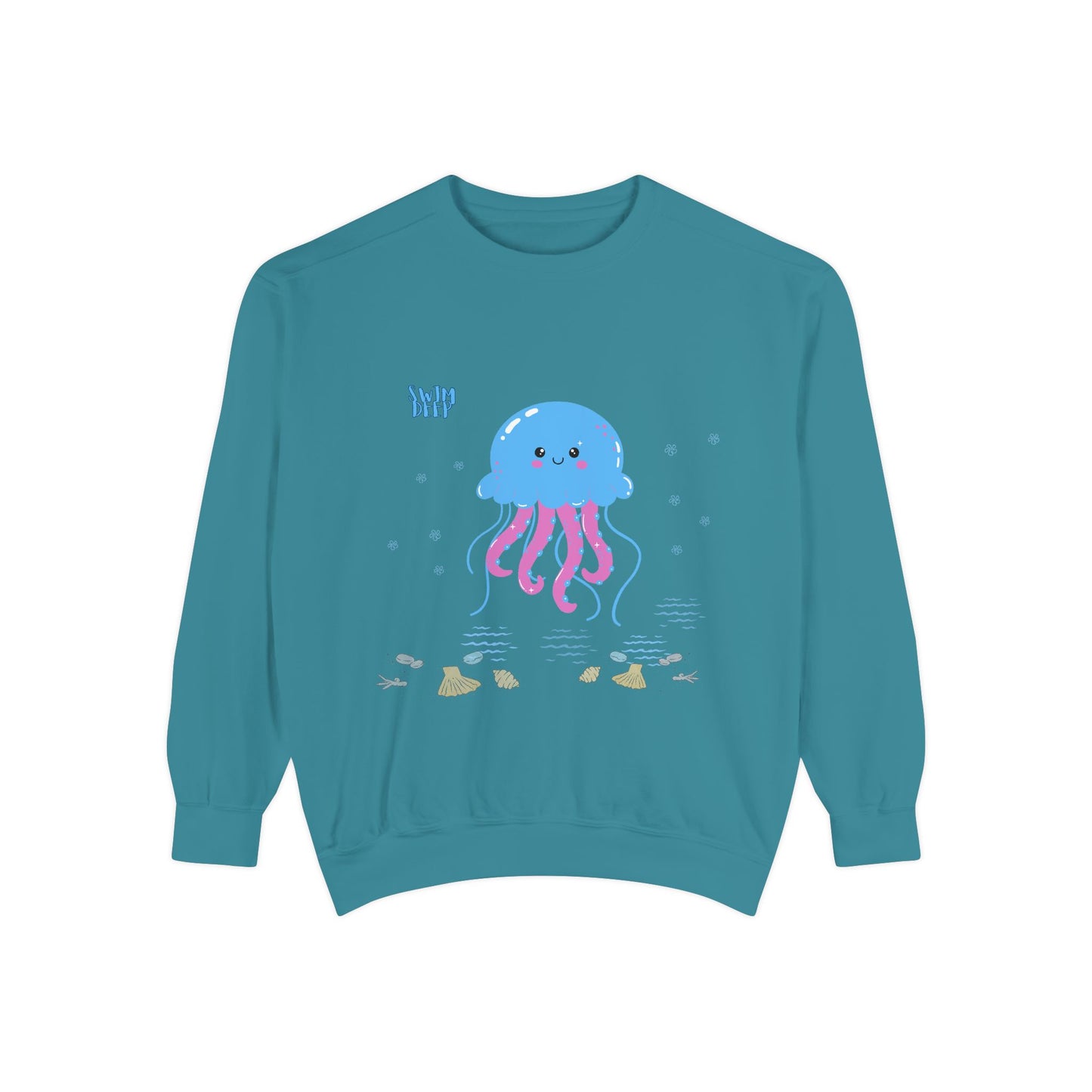 Blue jellyfish with pink tentacles Unisex Garment-Dyed Sweatshirt