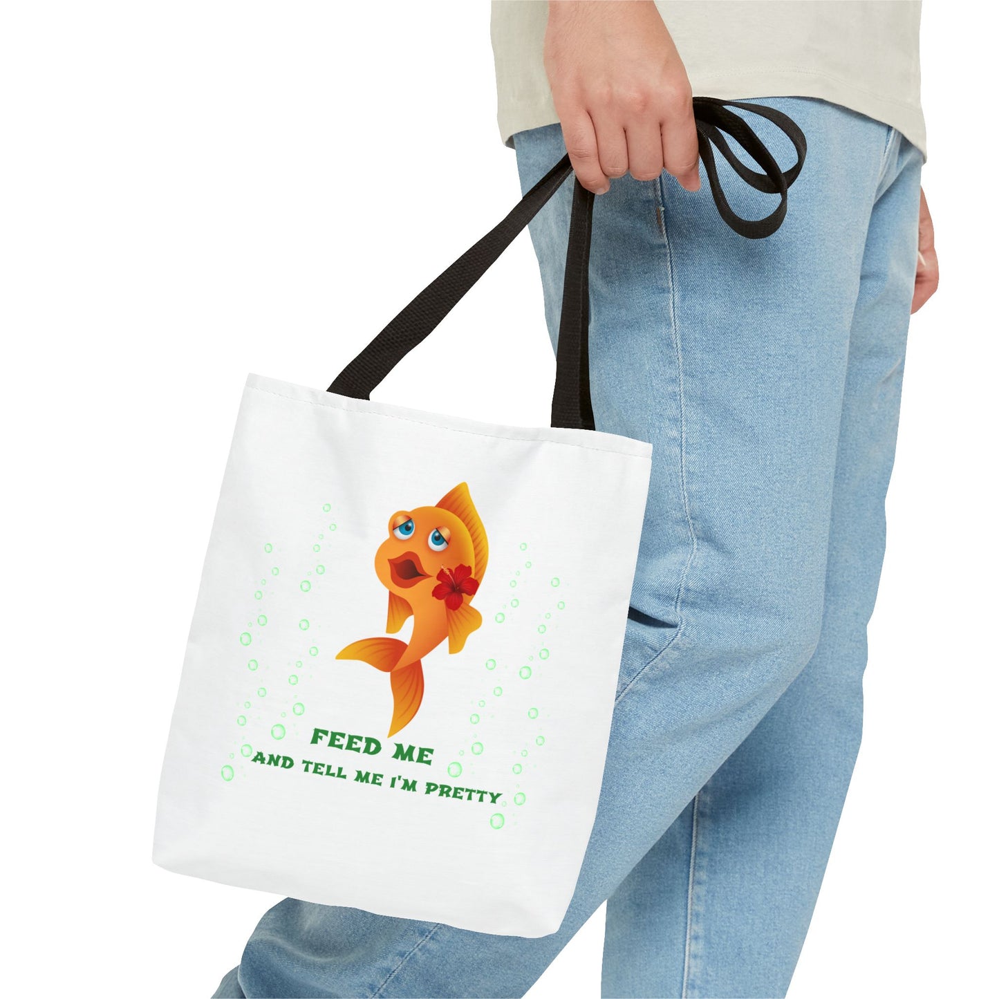 Cartoon goldfish with red lips and flower Tote Bag