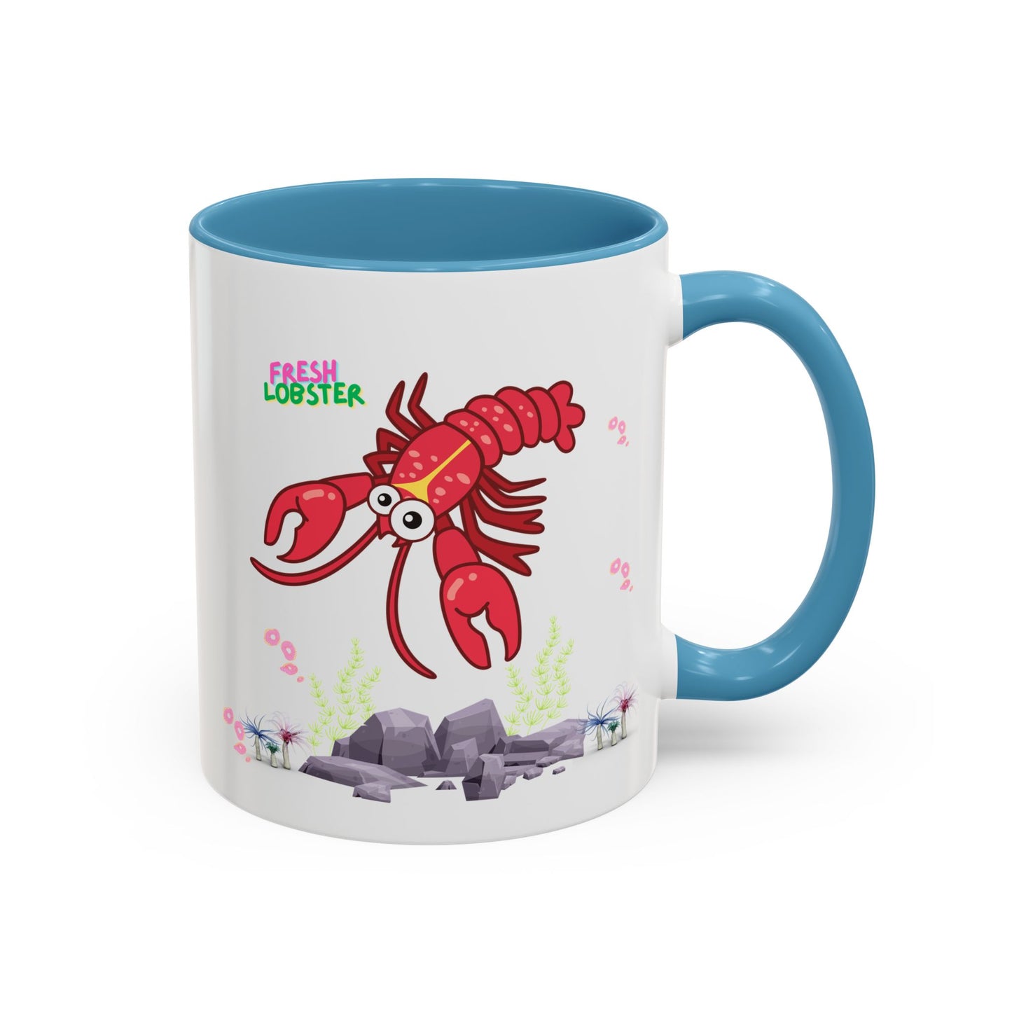 Friendly red lobster big eyes and yellow strip Coffee Mug
