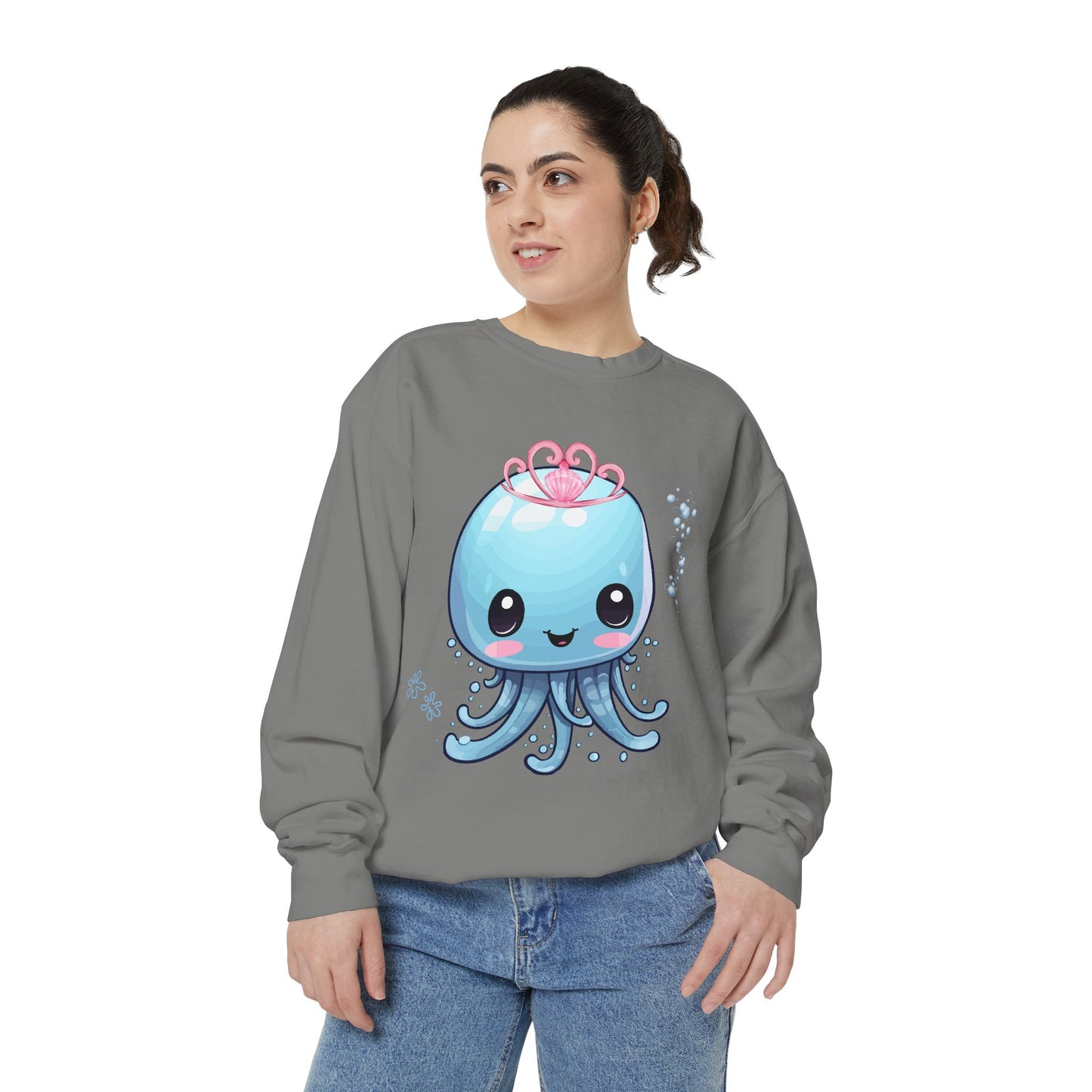 Blue jellyfish with a pink tiara Unisex Garment-Dyed Sweatshirt
