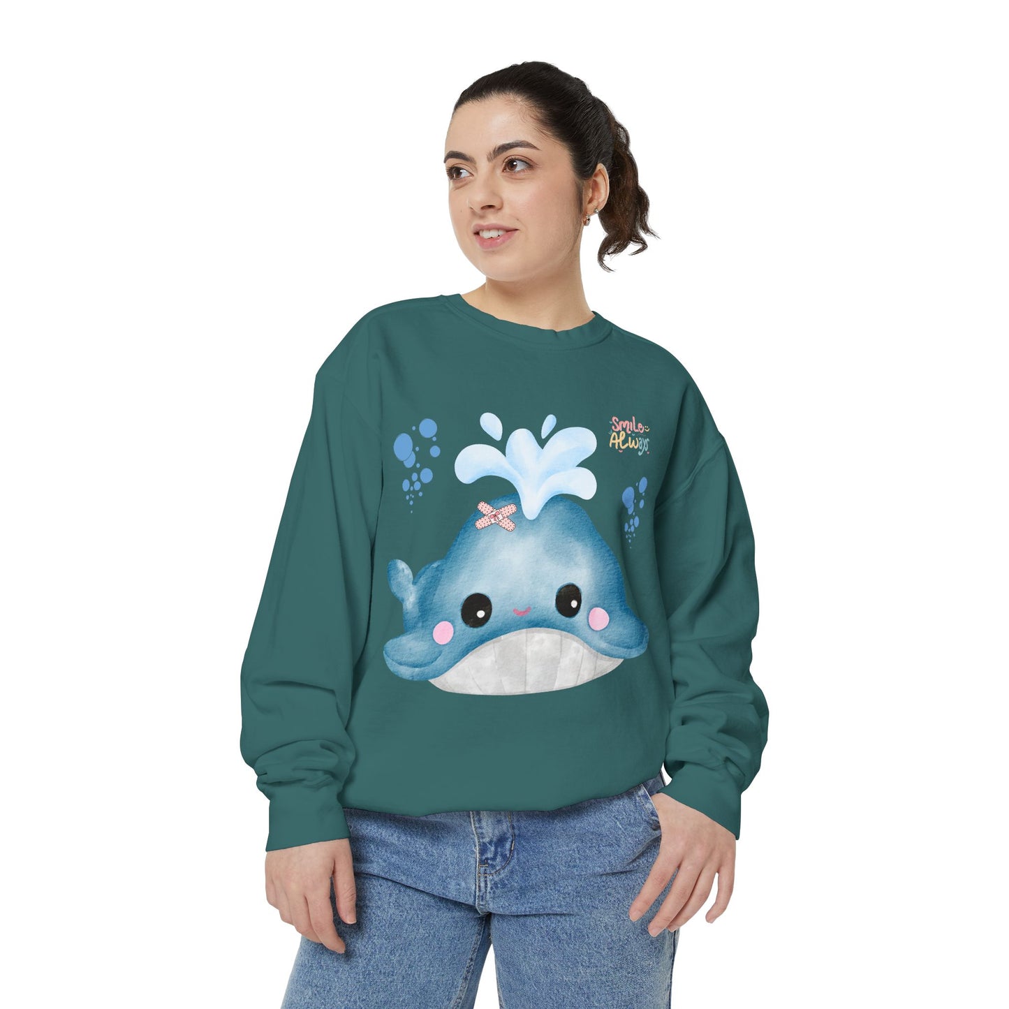 Whale with a bandage and bubble Unisex Garment-Dyed Sweatshirt