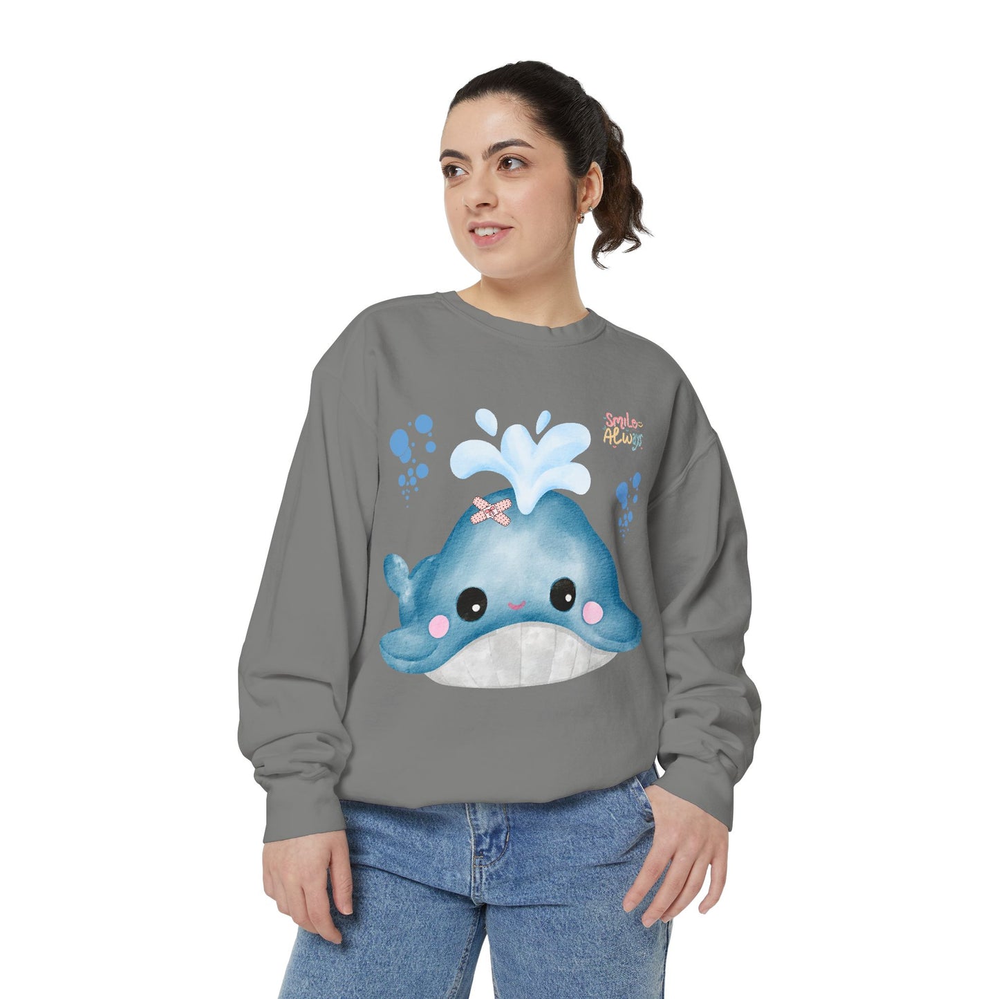 Whale with a bandage and bubble Unisex Garment-Dyed Sweatshirt