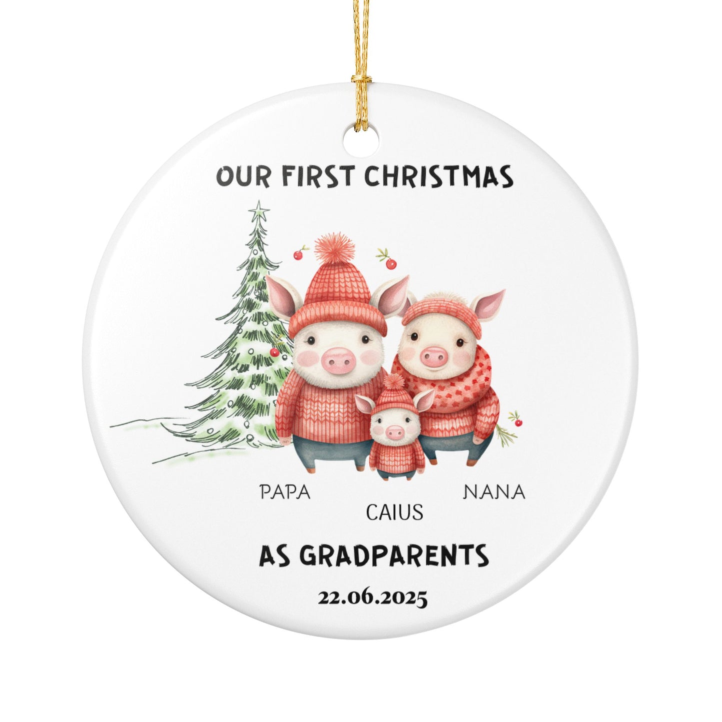 Personalized Family Christmas Ornament, Custom Pig Decor, Grandparents Gift, Holiday Keepsake, Cute Animal Decoration