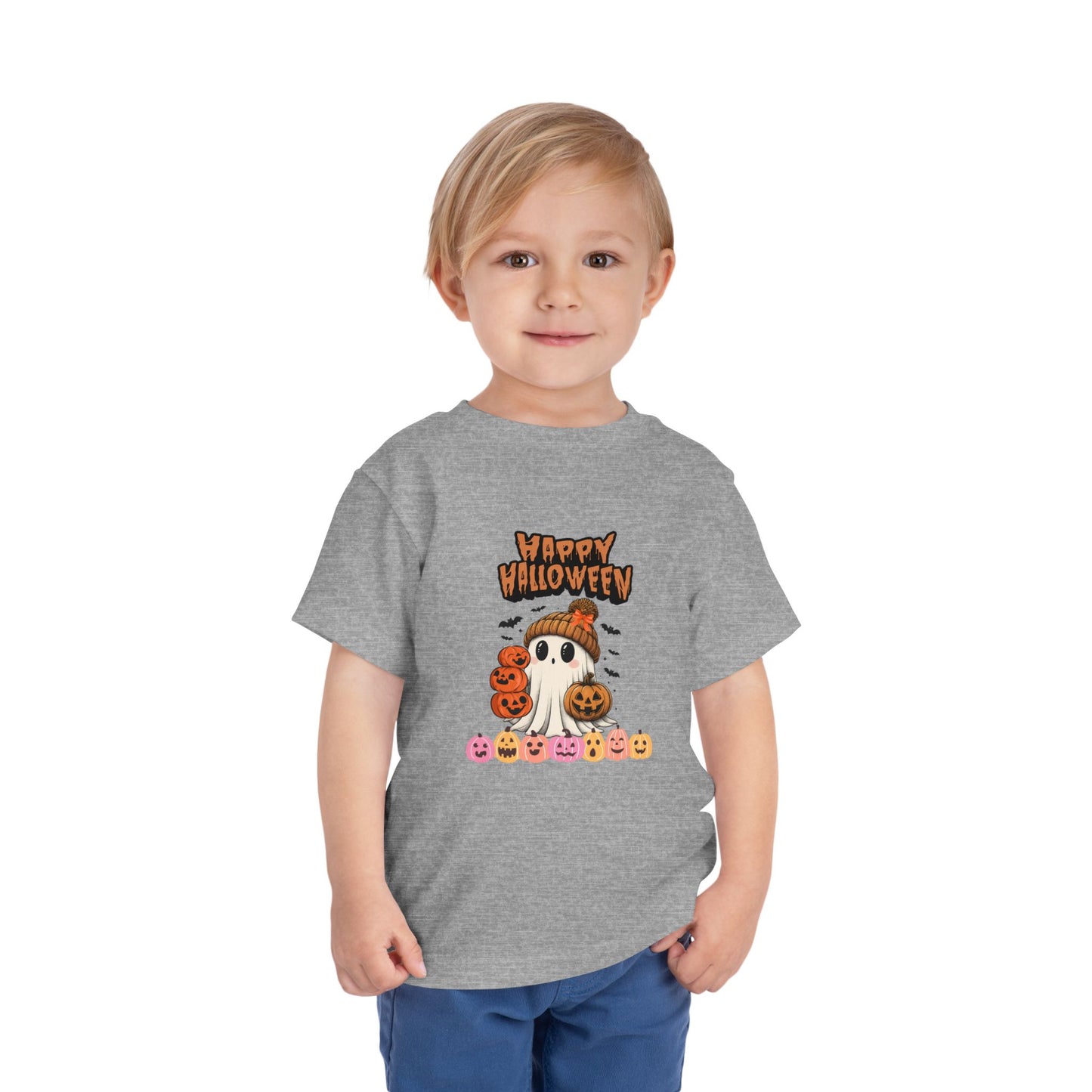 Happy Halloween Toddler Tee, Cute Halloween Shirt, Kids Party Outfit, Trick or Treat Apparel, Fun Ghost Design Toddler T-Shirt