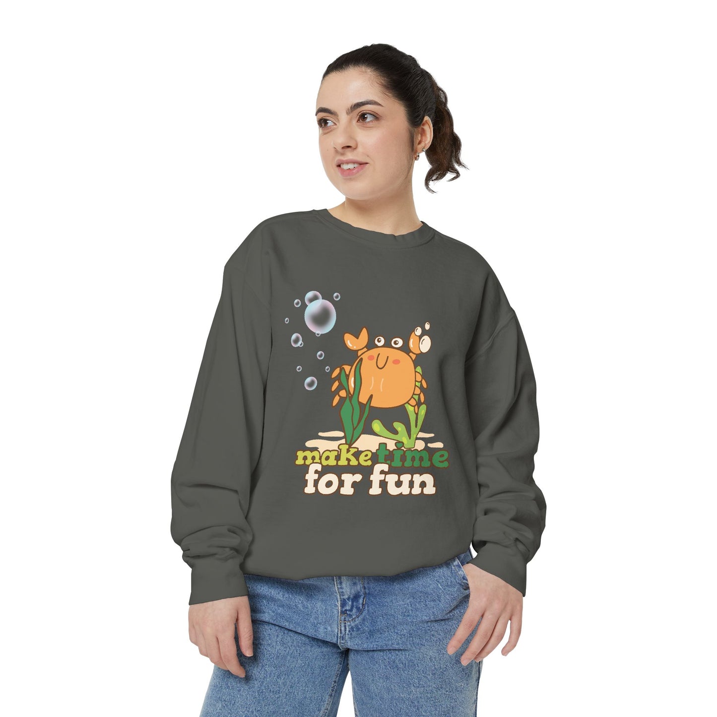 Cartoon crab lllusstration promoting joy and playfulness Unisex Garment-Dyed Sweatshirt
