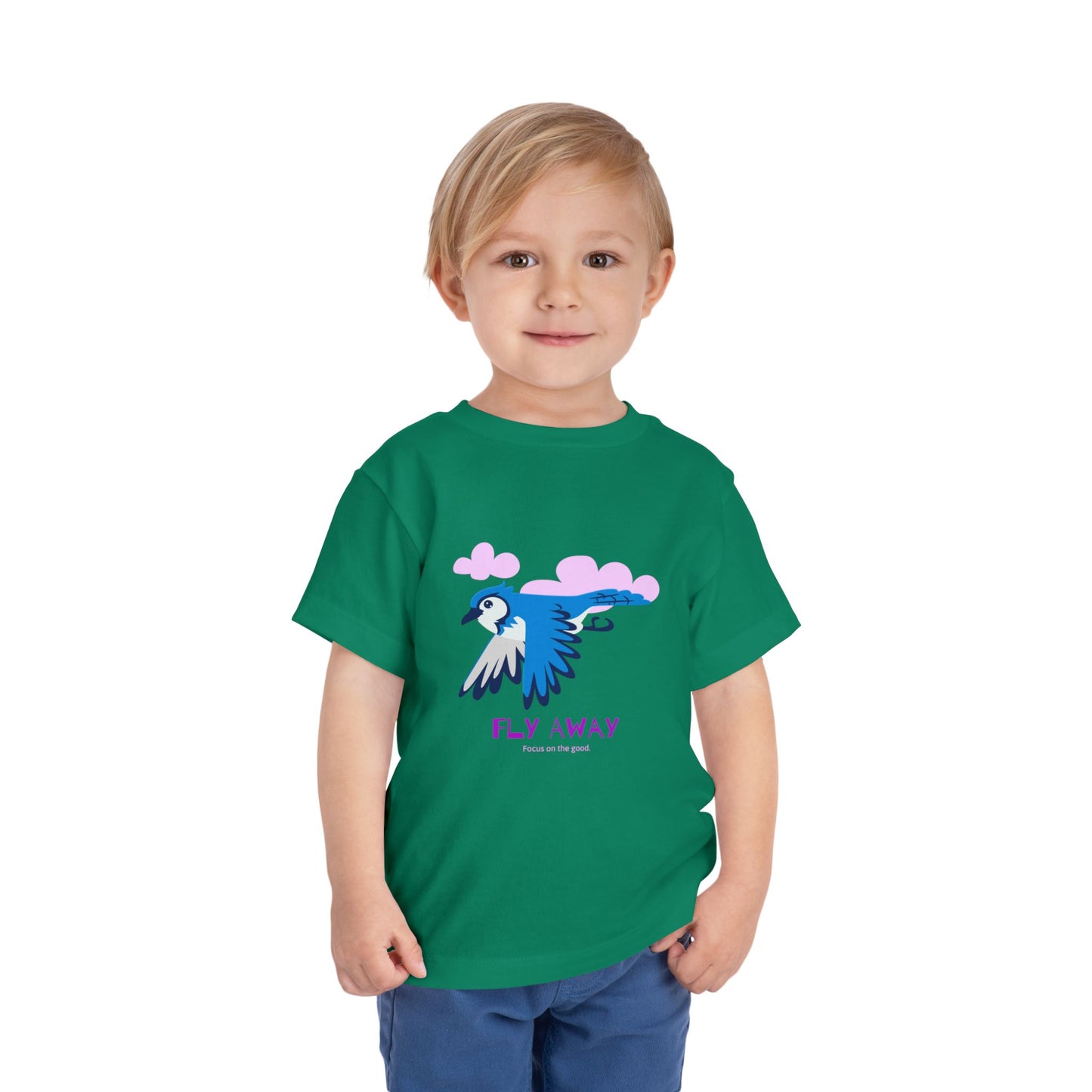 Toddler Short Sleeve Tee with ‘Fly Away’ Design, Cute Kids Shirt, Baby Gift, Playful Toddler Wear, Summer Outfit, Bird Graphic Tee