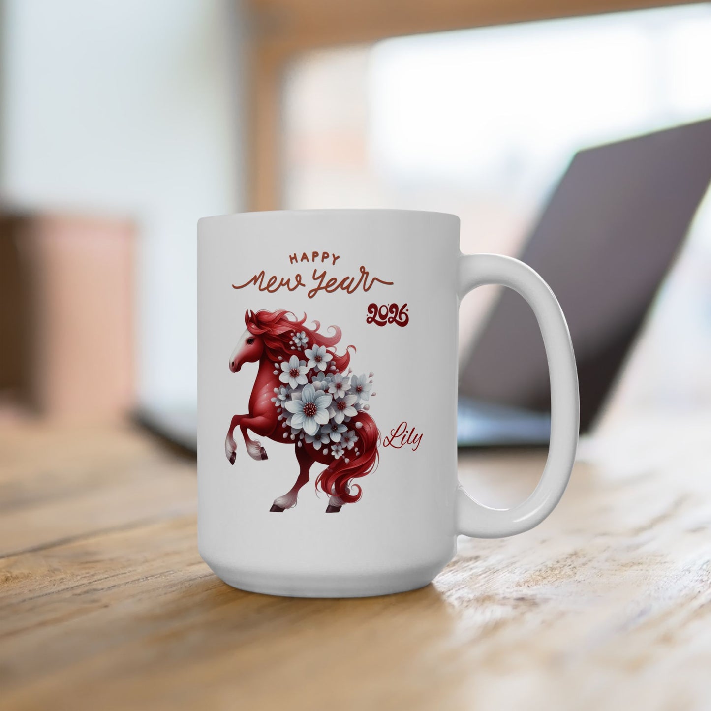 Personalized Red Unicorn Ceramic Mug — Custom Name & Birth Year Coffee Cup (11oz/15oz)