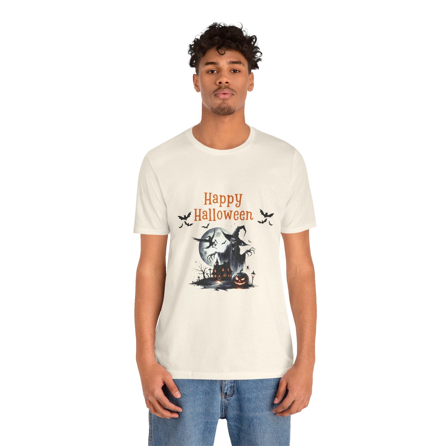 Happy Halloween Unisex Tee, Spooky T-Shirt, Halloween Gift, Fall Wardrobe Essential, Ghosts and Ghouls Vibe