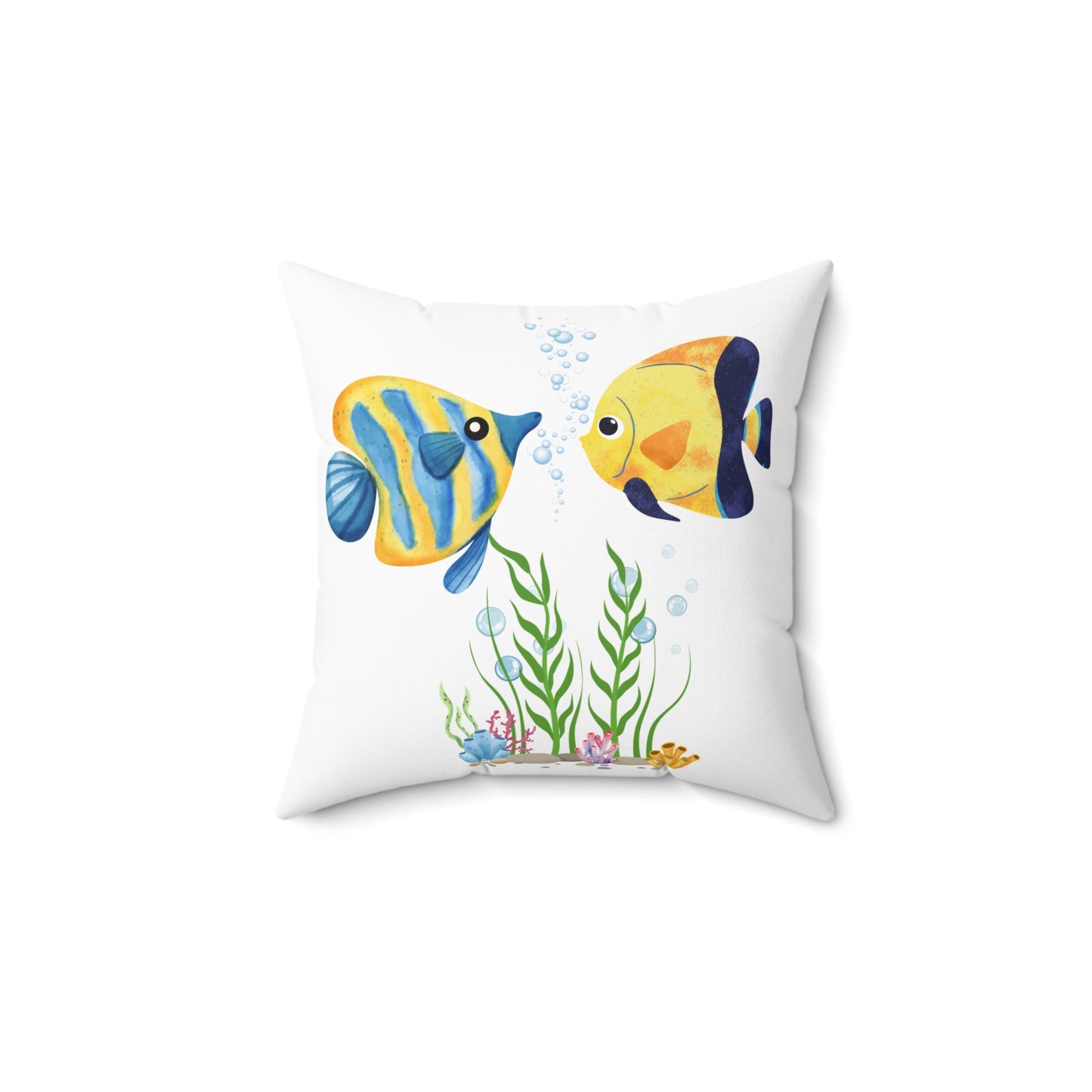 Two fish greet in underwater Spun Polyester Square Pillow