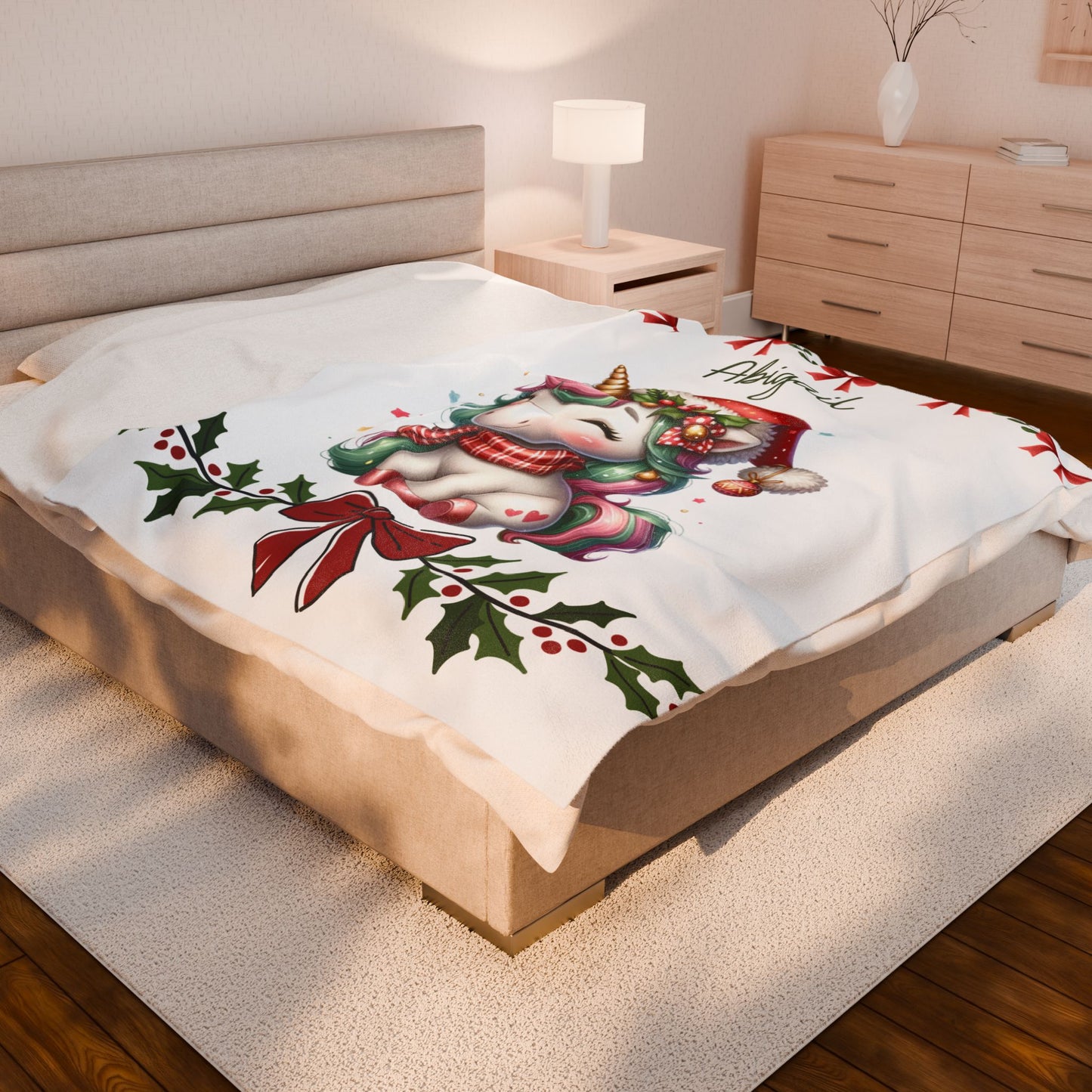 Personalized Unicorn Plush Blanket | Cozy Gift for Kids | Holiday Decor | Soft Throw | Child's Room Decoration, Unique Christmas Gift