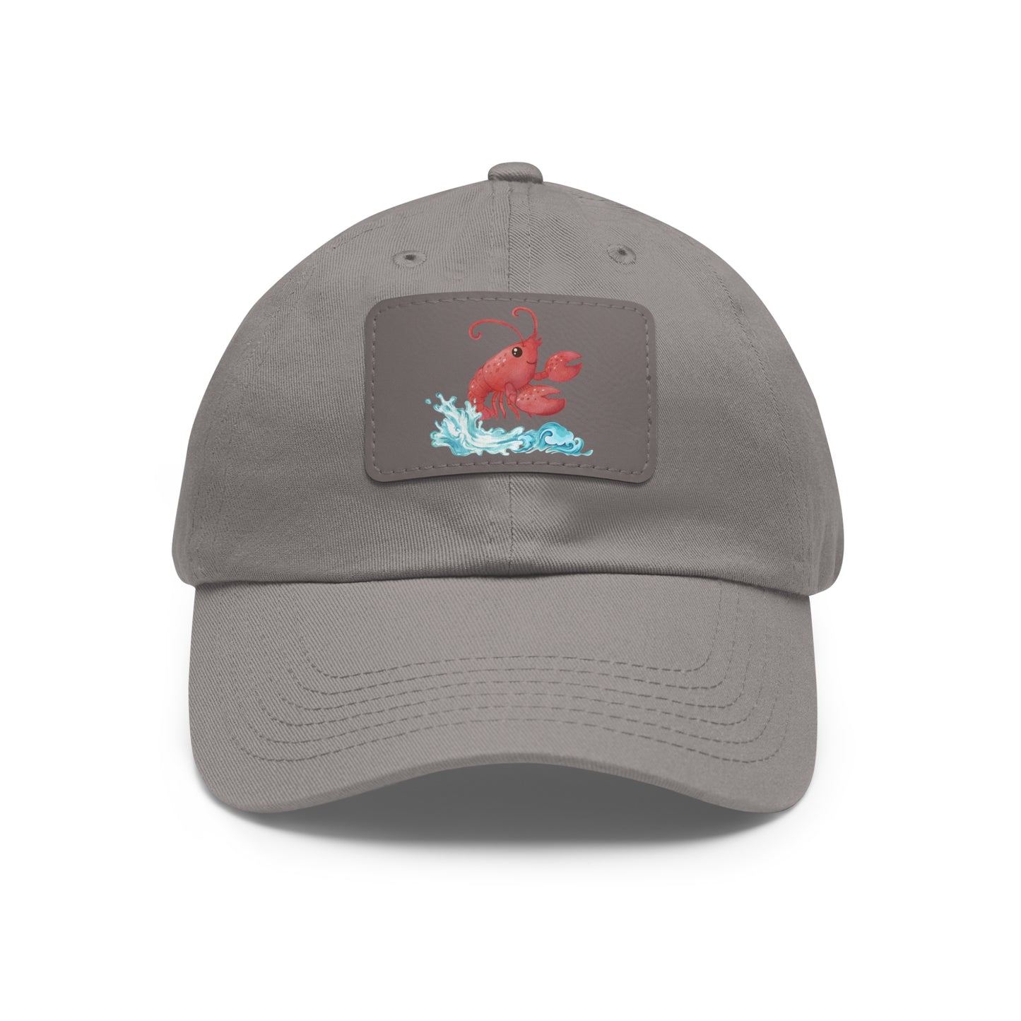 Cheerful red lobster emerging from stylized blue waves Dad Hat with Leather Patch (Rectangle)