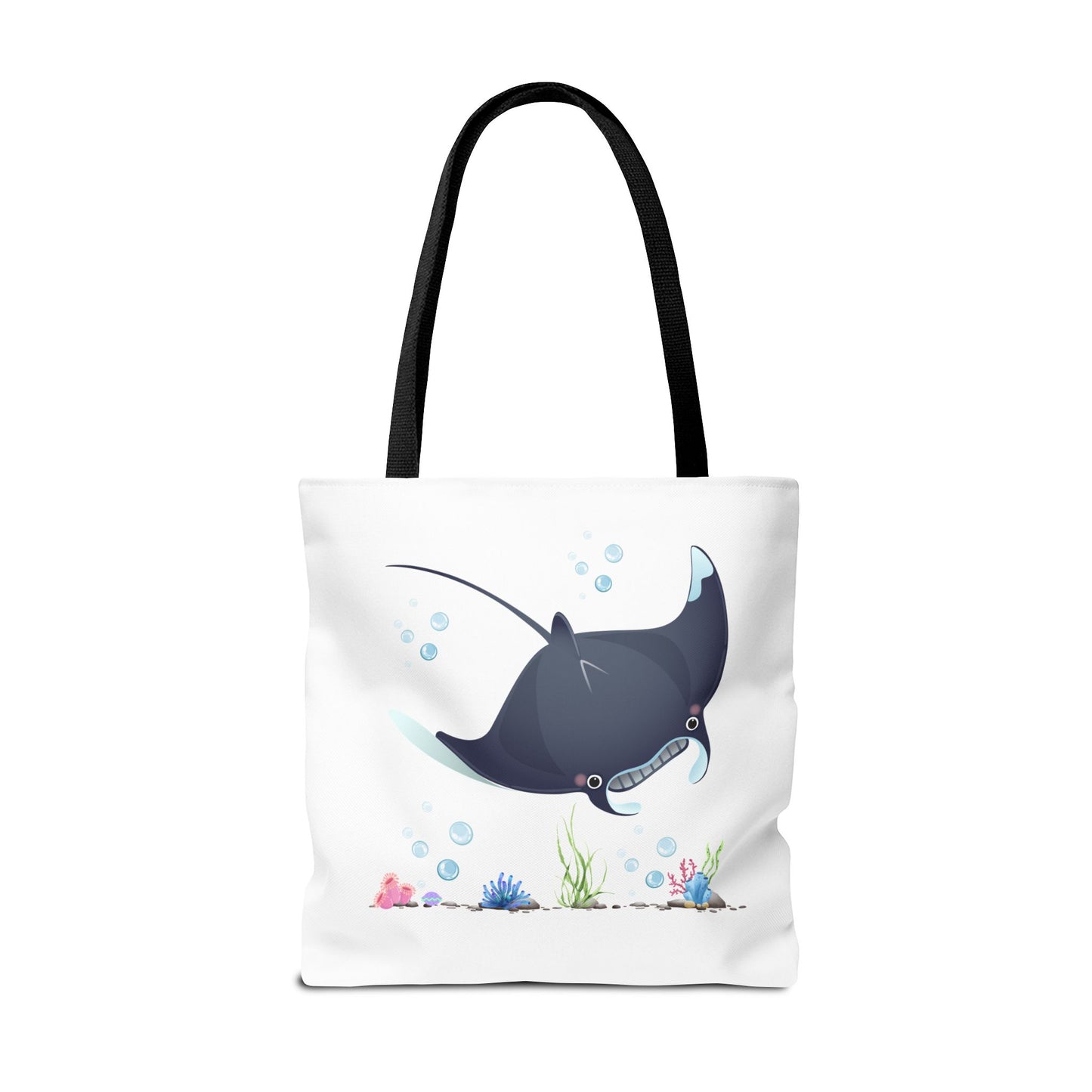 Manta ray with bubbles and coral reef Tote Bag
