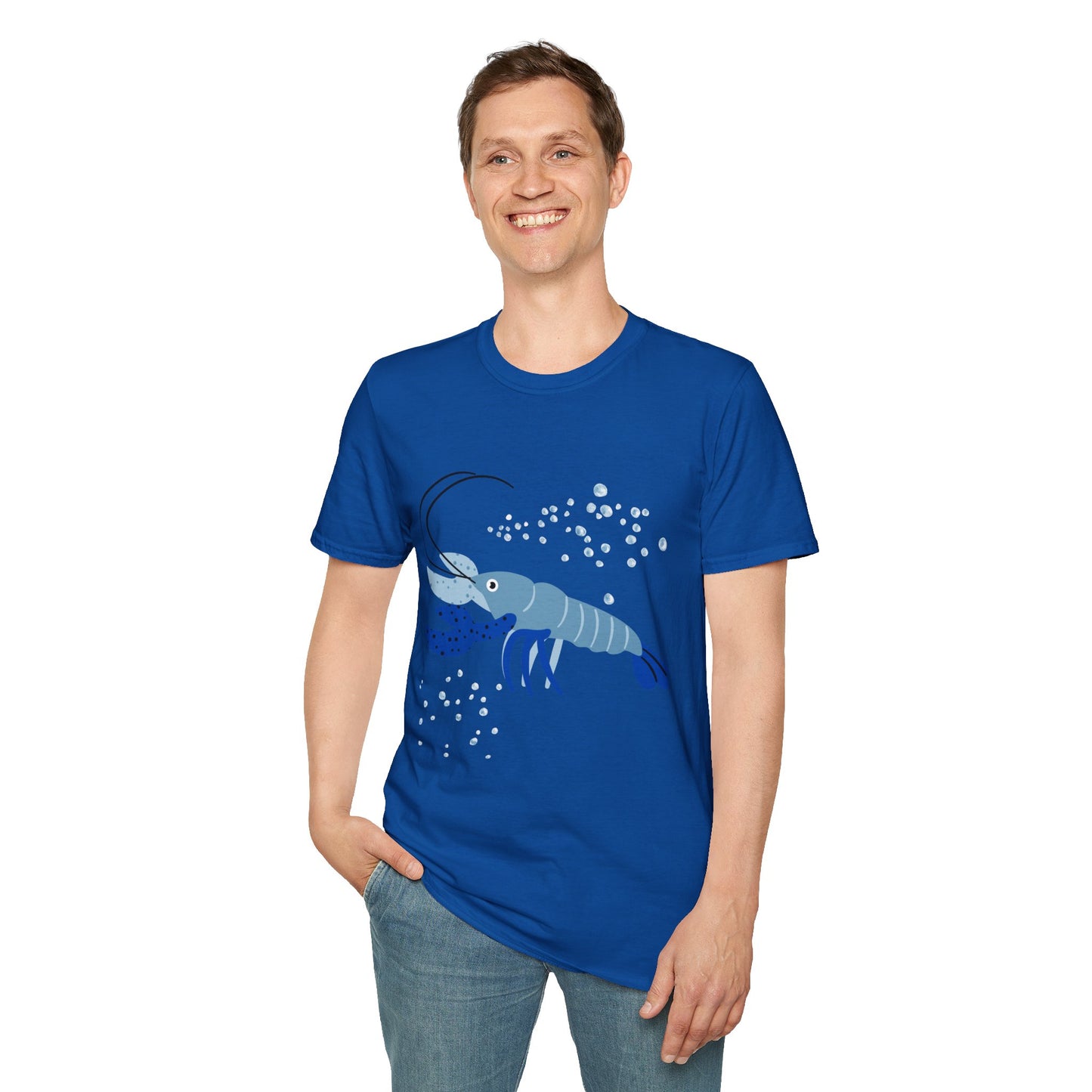 Blue Lobster Unisex Softstyle T-Shirt, Seafood Lover Tee, Summer Casual Wear, Beach T-Shirt, Gift for Foodies