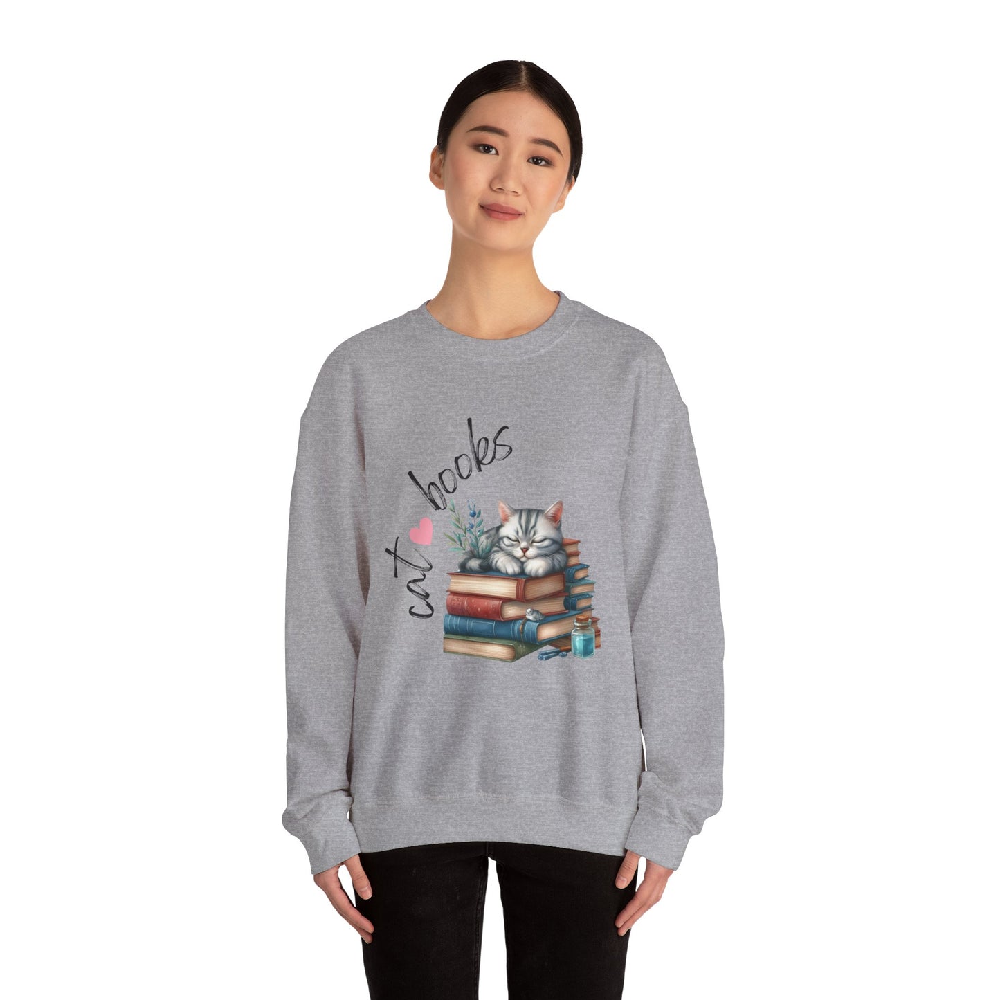 Cozy Cat Lover Crewneck Sweatshirt - Great for Book Lovers, Cat Enthusiasts, Gifts, Casual Wear, Cozy Nights