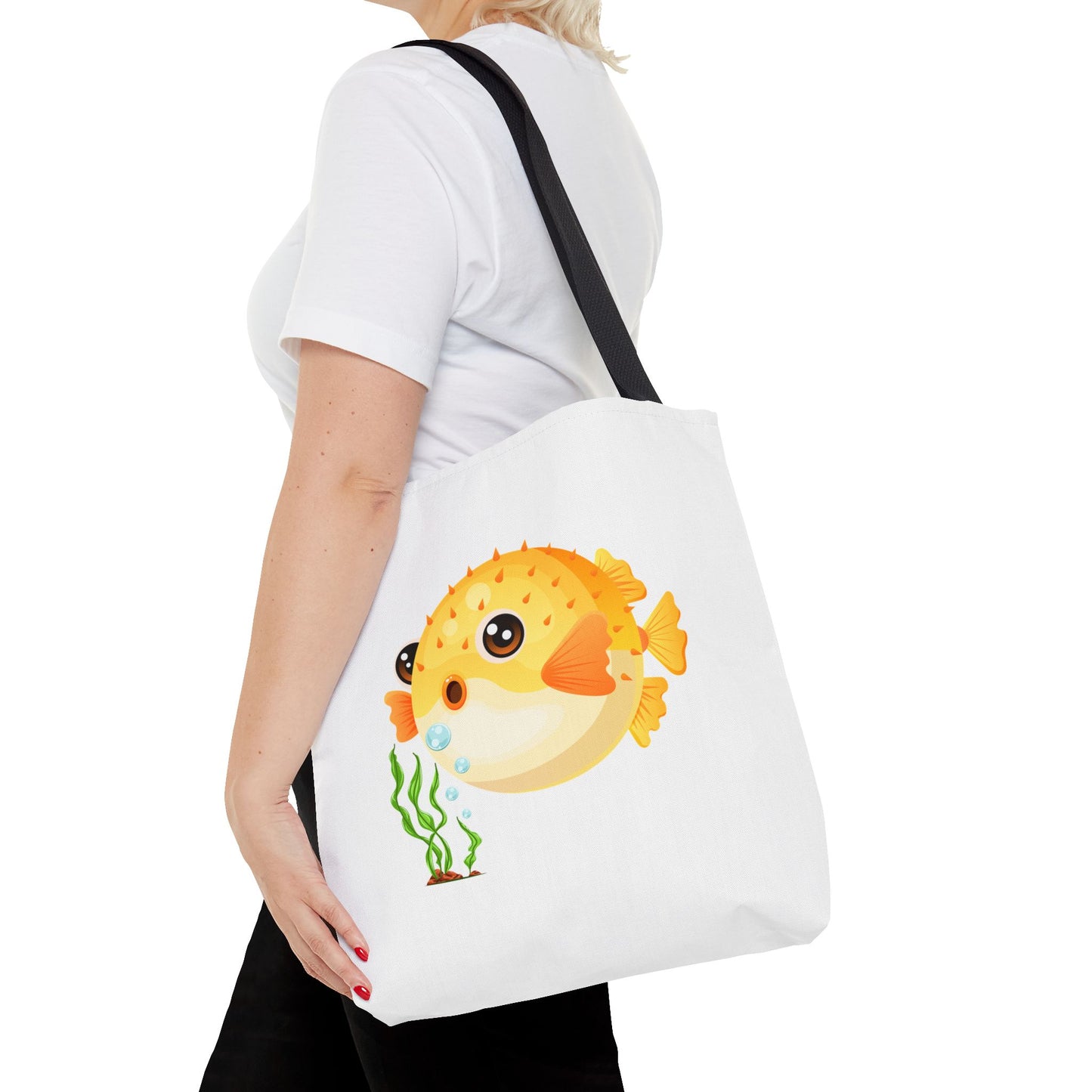 Cartoon Pufferfish with seaweed Tote Bag