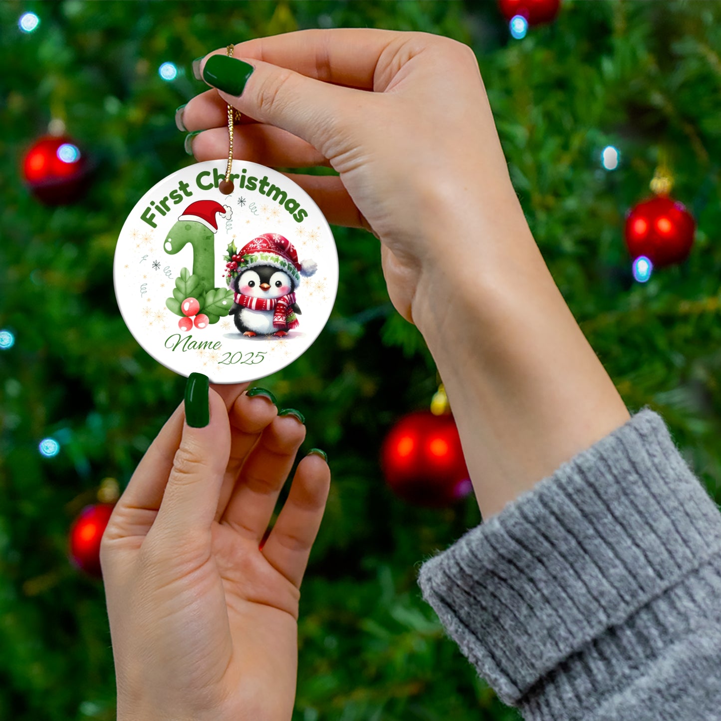 Personalized First Christmas Ornament, Cute Penguin and Dinosaur, Holiday Décor, Baby's First Ornament, Family Keepsake, Christmas 2025