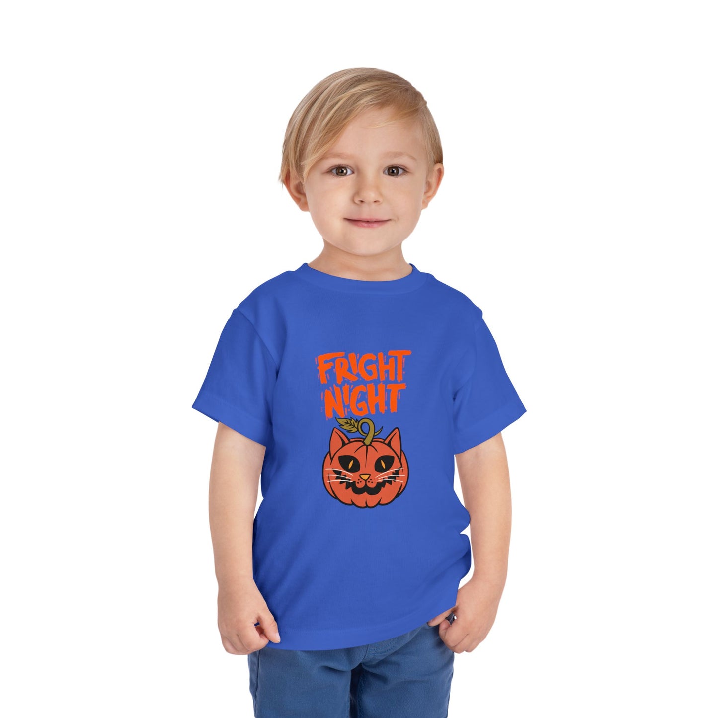 Cute Halloween Toddler Tee, 'Fright Night' Shirt, Kids Halloween Costume Top, Pumpkin Cat Graphic Tee, Spooky Toddler Outfit
