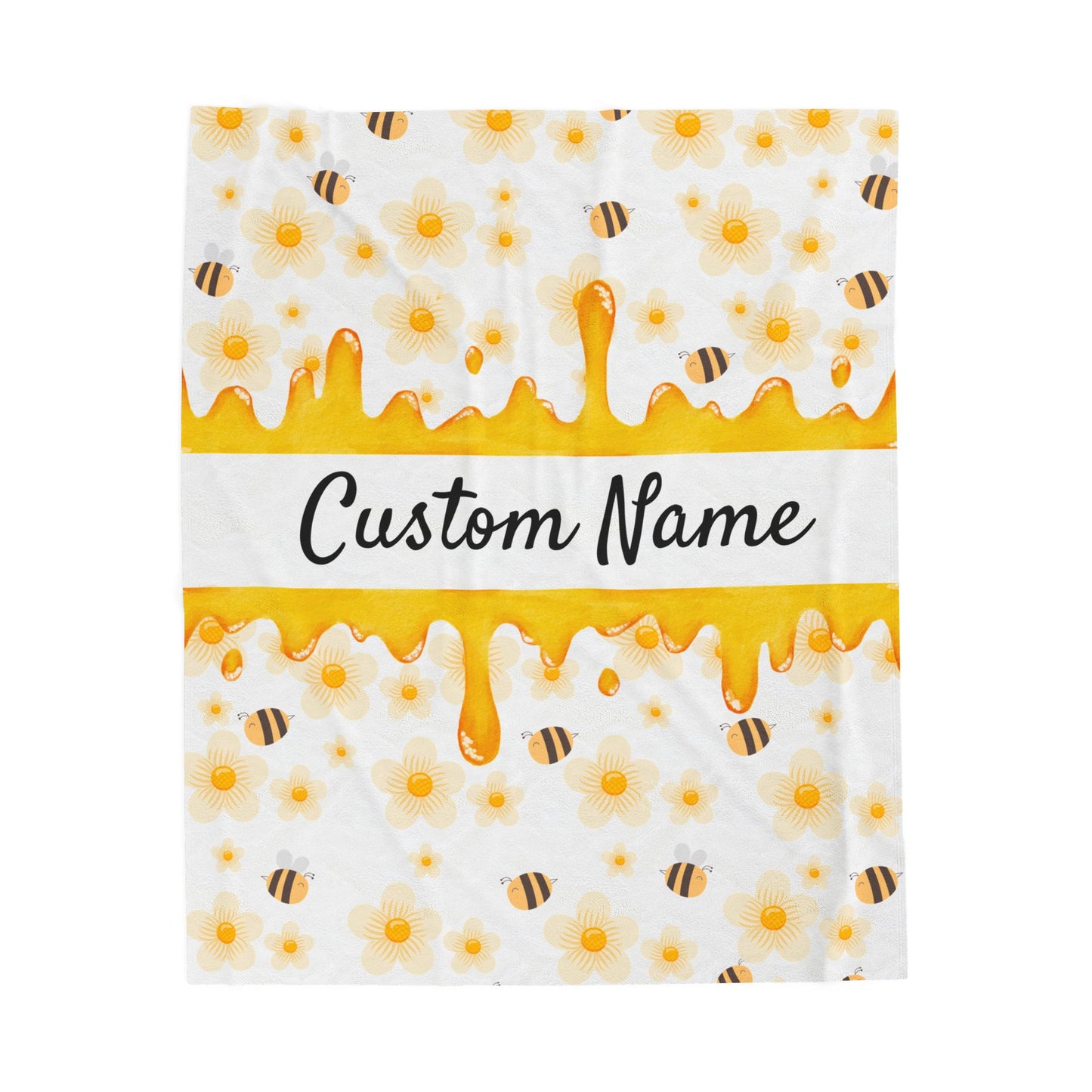 Personalized Velveteen Plush Blanket, Cozy Gift, Custom Name Throw, Bee and Flower Decor, Soft Home Accents