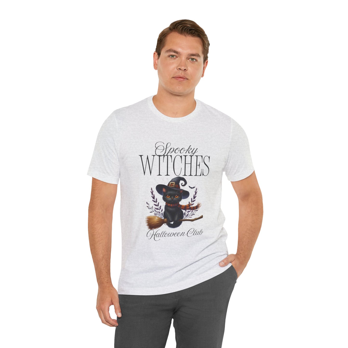 Spooky Witches Halloween Tee, Unisex Short Sleeve Shirt, Witch T-Shirt, Halloween Costume Top, Cat Lovers Gift, Fall Fashion