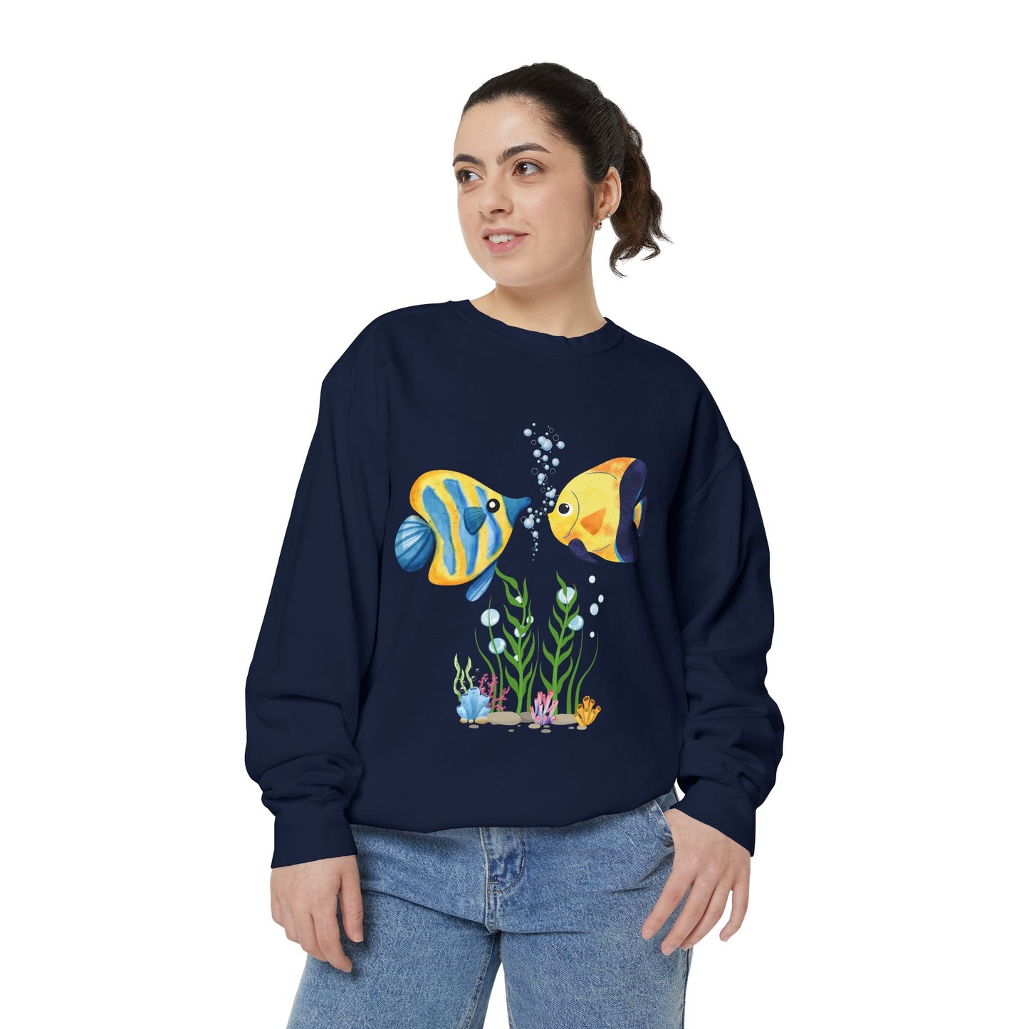 Two fish greet in underwater Unisex Garment-Dyed Sweatshirt