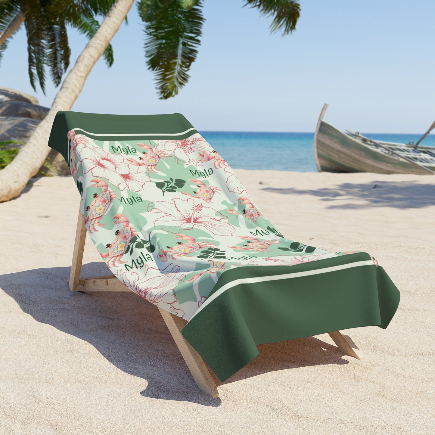 Floral Manta Ray Beach Towel — Tropical Hibiscus Pattern