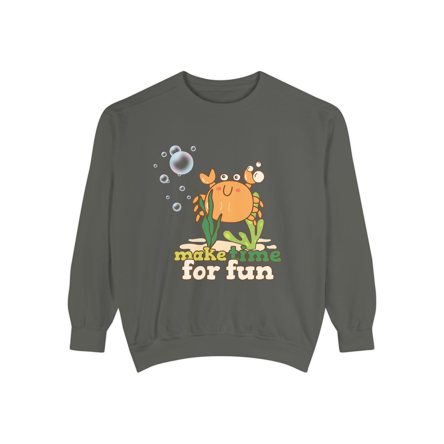 Cartoon crab lllusstration promoting joy and playfulness Unisex Garment-Dyed Sweatshirt