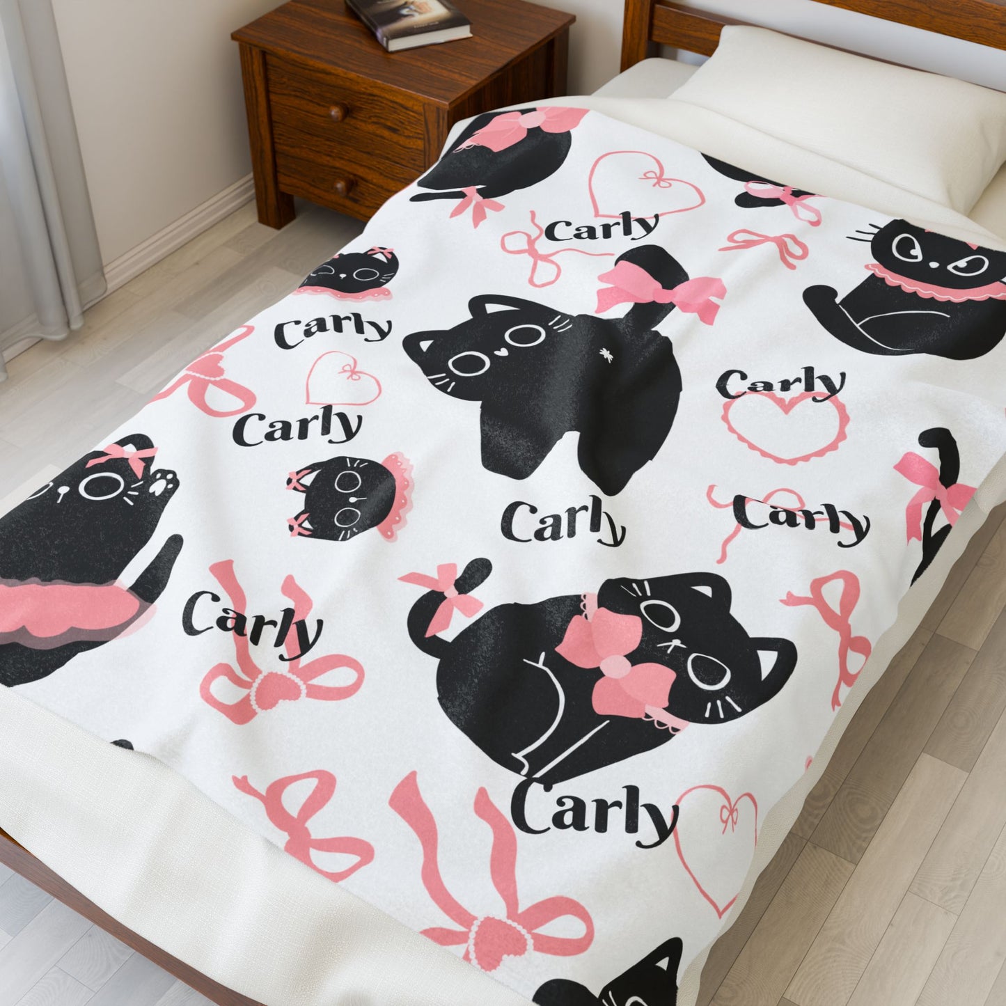 Cuddly Cat-Themed Velveteen Plush Blanket | Cozy Cat Lover Gift, Cute Home Decor, Birthday, Cat-Themed Decor, Soft Throw Blanket