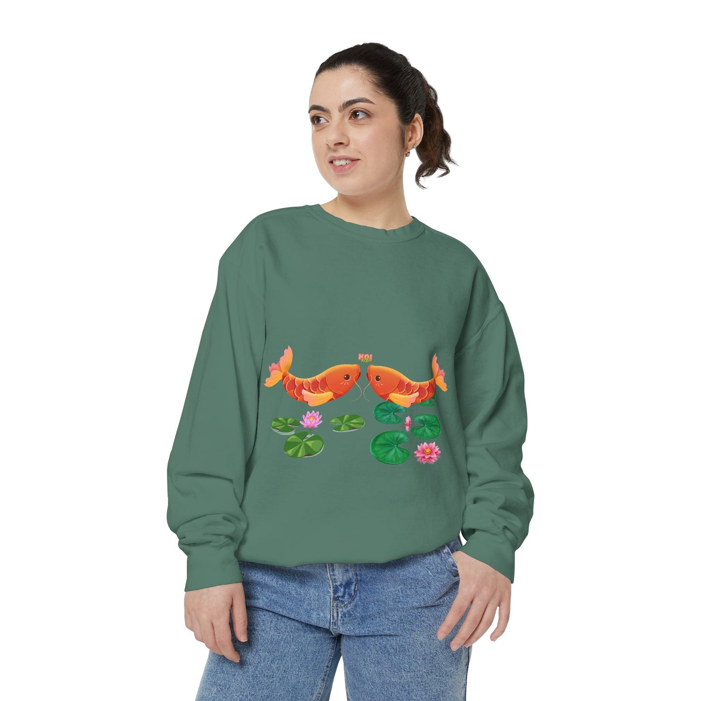 Golden koi fish with lotus flowers Unisex Garment-Dyed Sweatshirt
