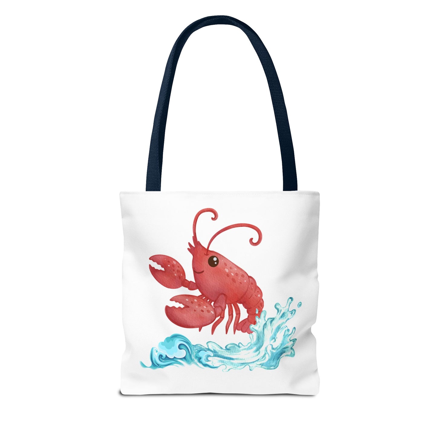 Cheerful red lobster emerging from stylized blue waves Tote Bag