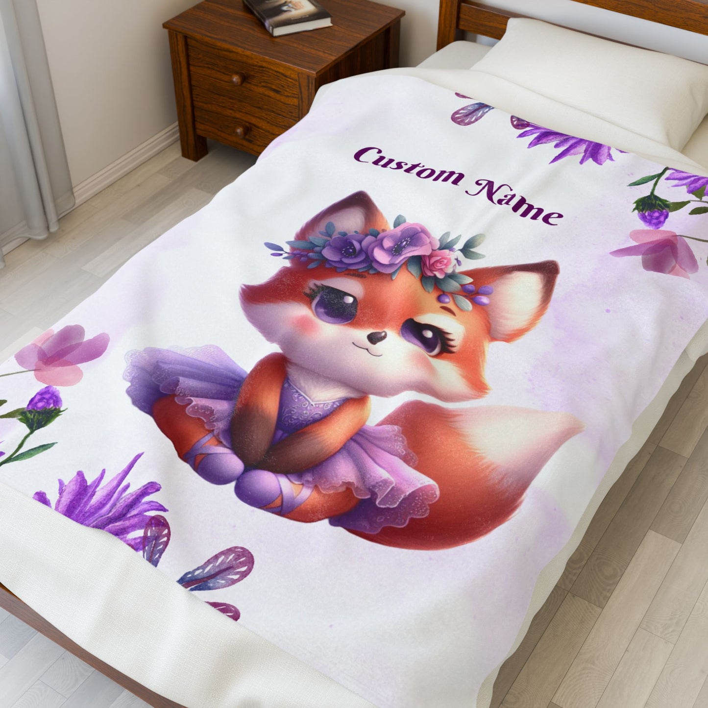 Customizable Velveteen Plush Blanket with Adorable Fox Design, Cozy Gift for Kids, Nursery Decor, Personalized Throw, Soft Bedroom Accent
