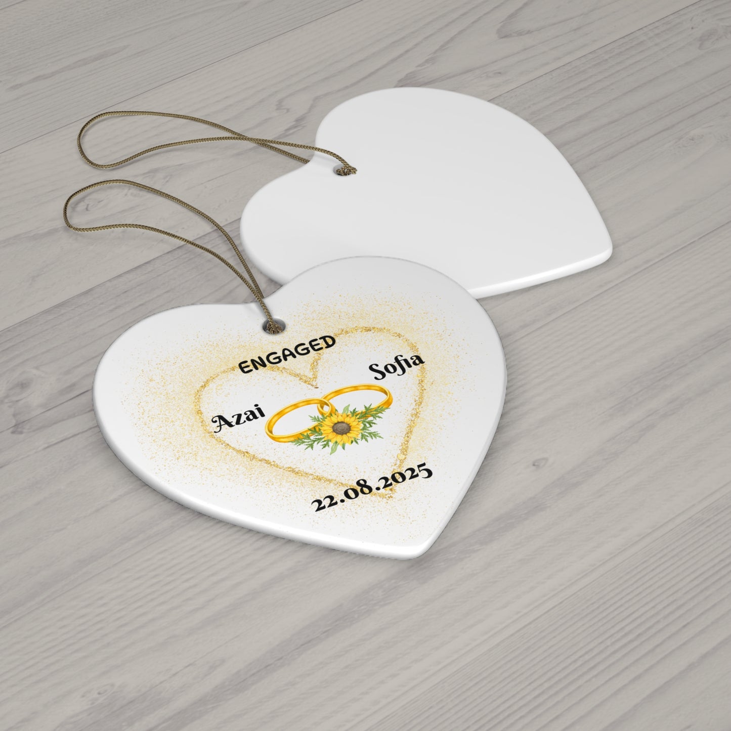 Engagement Ceramic Ornament, Heart Shaped Keepsake for Couples, Personalized Holiday Gift, Wedding Decor, Unique Engagement Party Favor