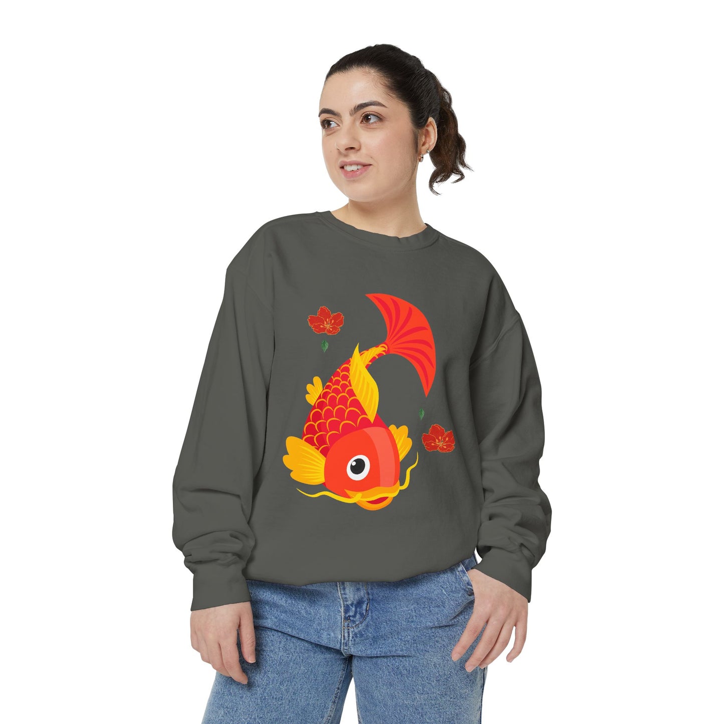 Goldfish with flowing fins and red blossoms Unisex Garment-Dyed Sweatshirt