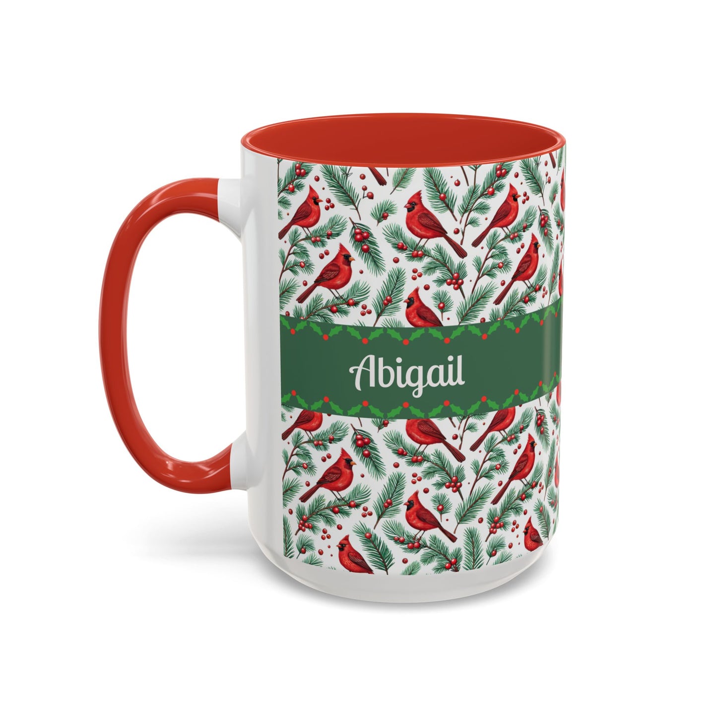 Personalized Holiday Coffee Mug, Festive Cardinal Mug, Custom Name Mug, Christmas Gift, Winter Decor, Drinkware