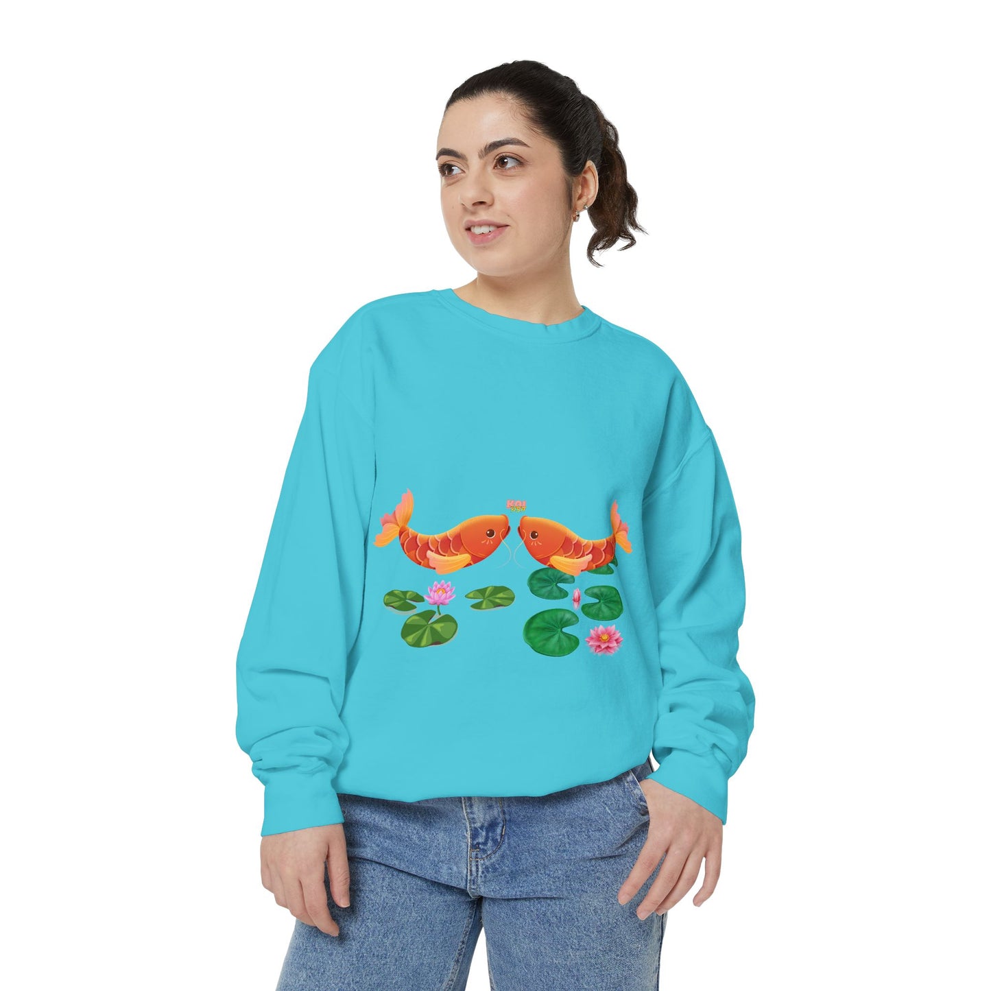Golden koi fish with lotus flowers Unisex Garment-Dyed Sweatshirt