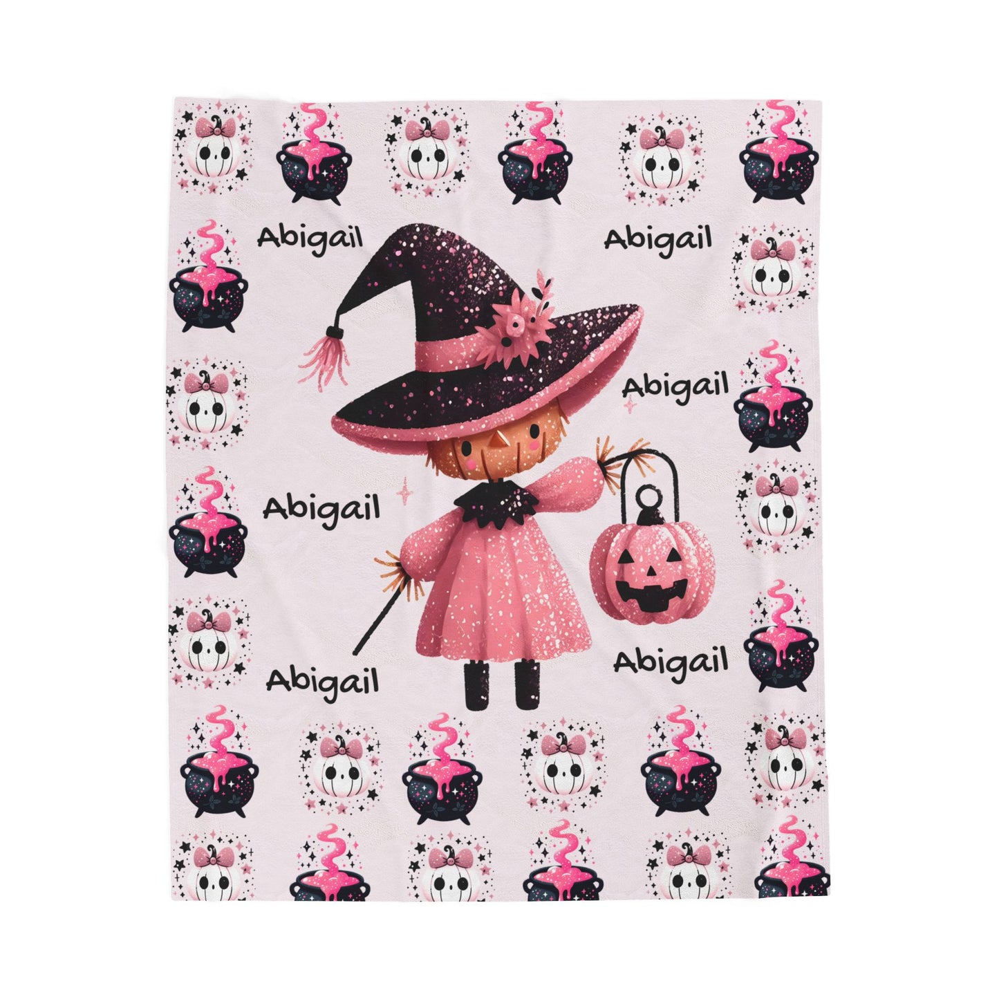 Personalized Halloween Velveteen Plush Blanket, Soft Cozy Throw, Perfect for Kids, Witch Design, Fall Decor, Gift Idea