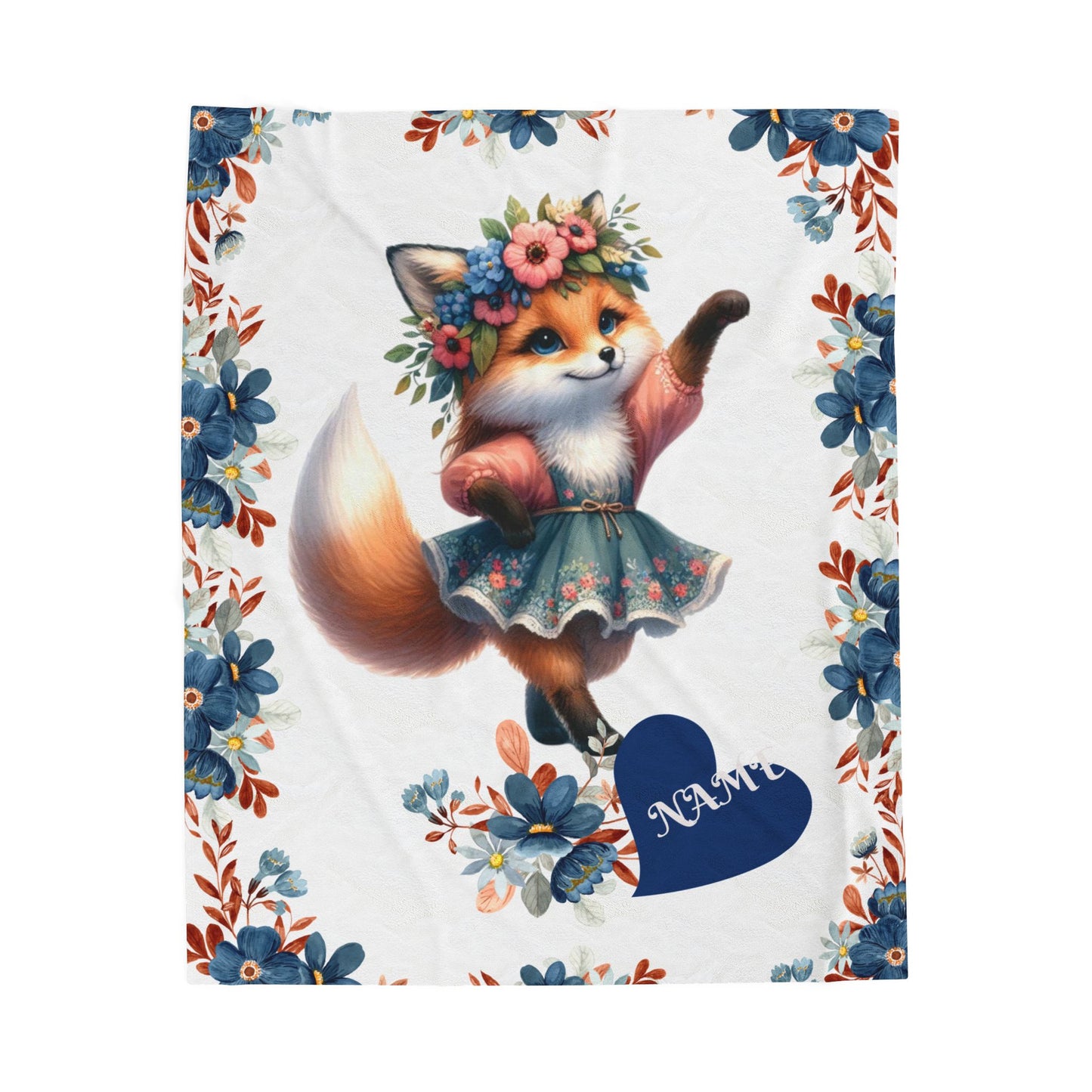 Floral Fox Plush Blanket, Custom Velveteen Blanket, Cozy Throw for Kids, Nursery Decor, Perfect Gift for Birthdays, Baby Showers