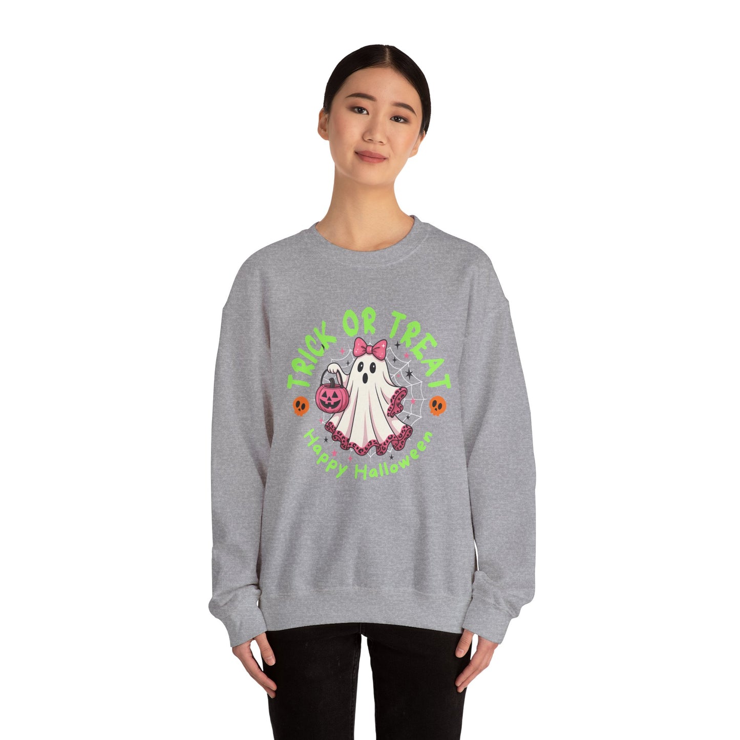 Halloween Crewneck Sweatshirt, Trick or Treat Sweatshirt, Cute Ghost Sweatshirt, Fall Fashion, Halloween Costume