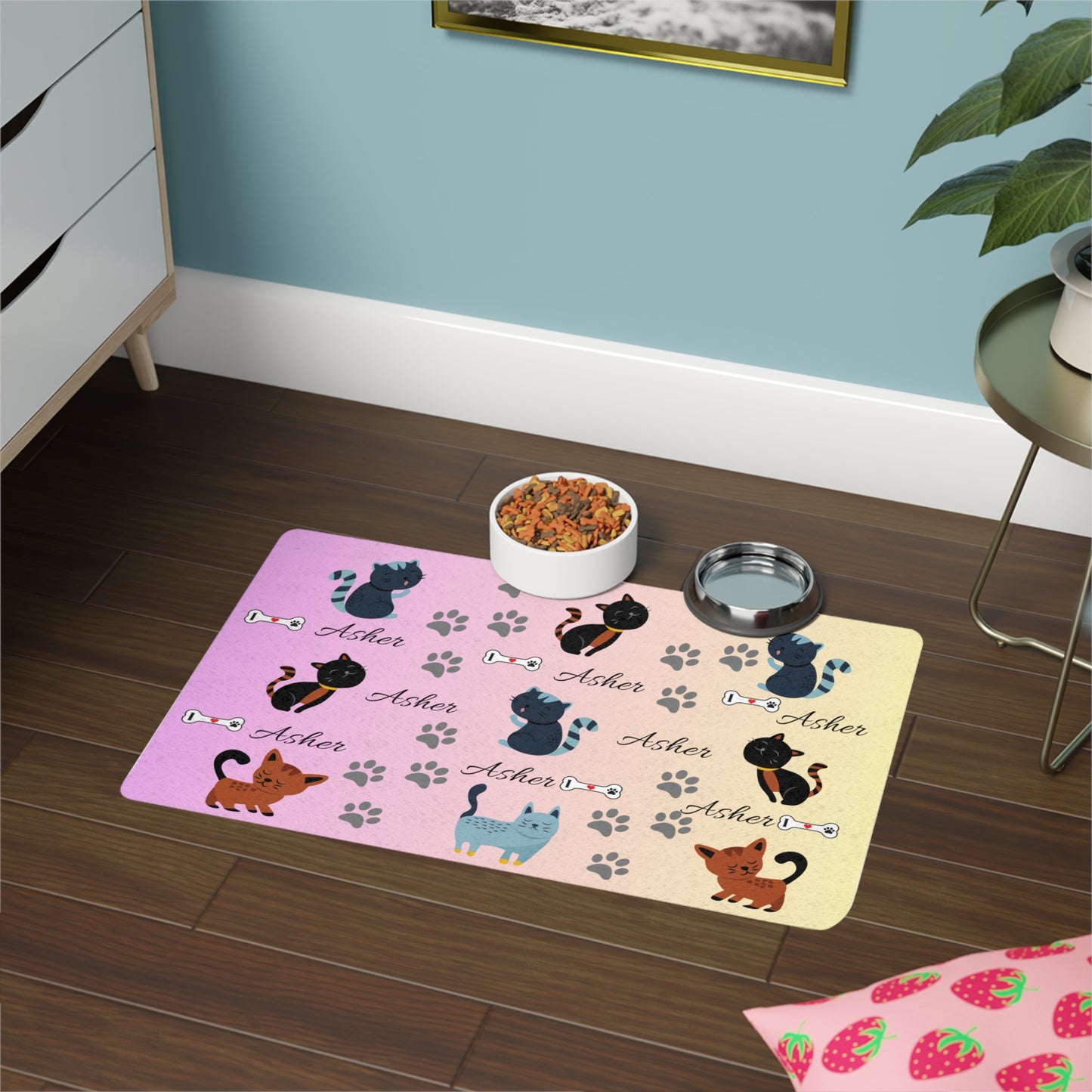 Personalized Cat Paw Pet Food Mat (12x18) – Custom Name Feeding Mat