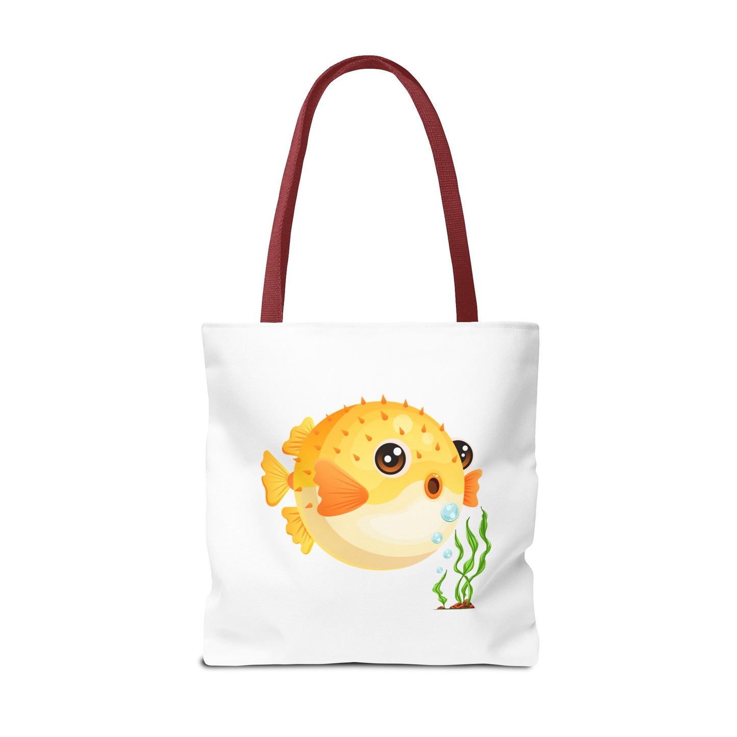 Cartoon Pufferfish with seaweed Tote Bag