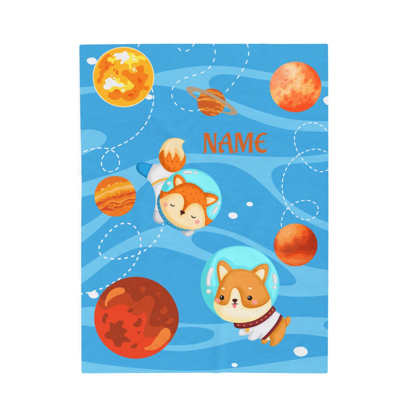 Cute Planetary Velveteen Plush Blanket | Personalized Gift | Kids Room Decor, Cozy Throw, Space Theme, Baby Shower, Birthday Gift