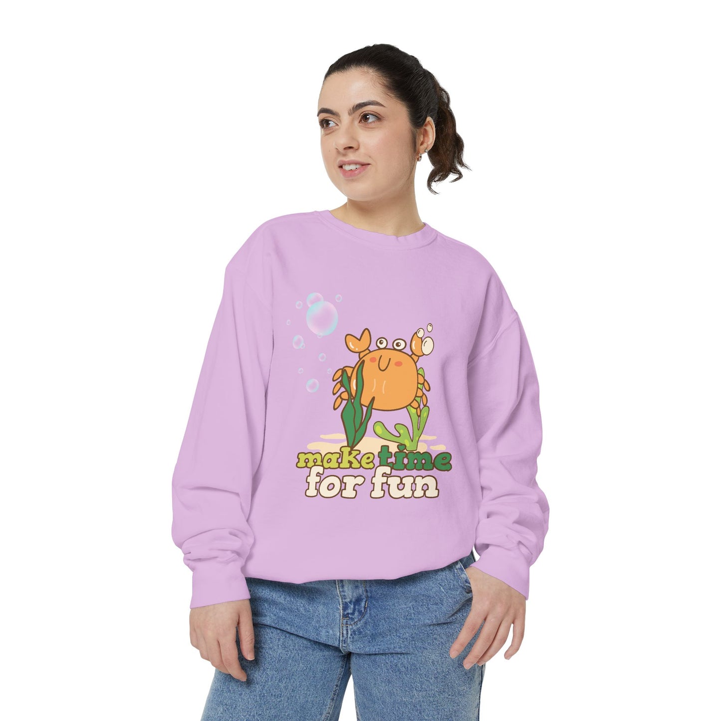 Cartoon crab lllusstration promoting joy and playfulness Unisex Garment-Dyed Sweatshirt