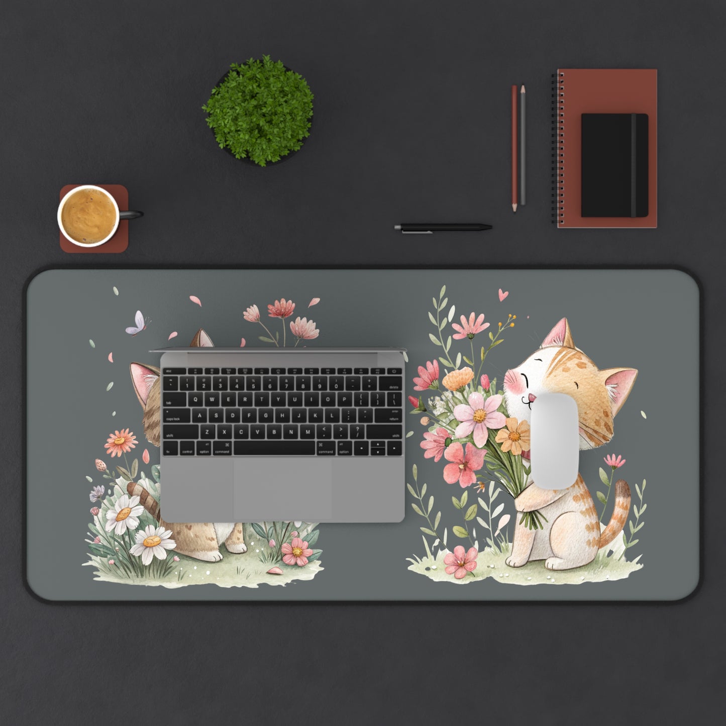 Cute Cat Floral Desk Mat - Adorable Office Decor for Cat Lovers