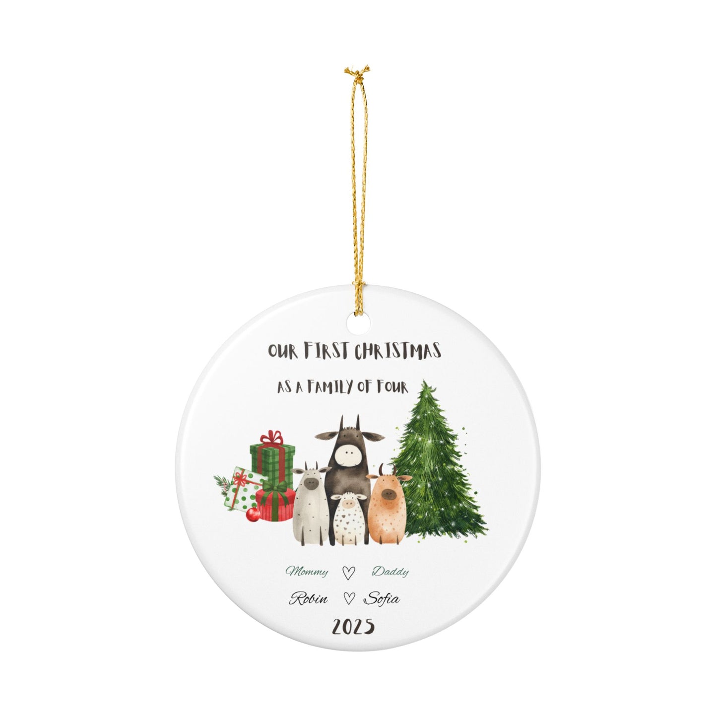 Family Christmas Ornament, Personalized Holiday Decor, First Christmas as Family of Four, Custom Tree Decoration, 2025 Keepsake