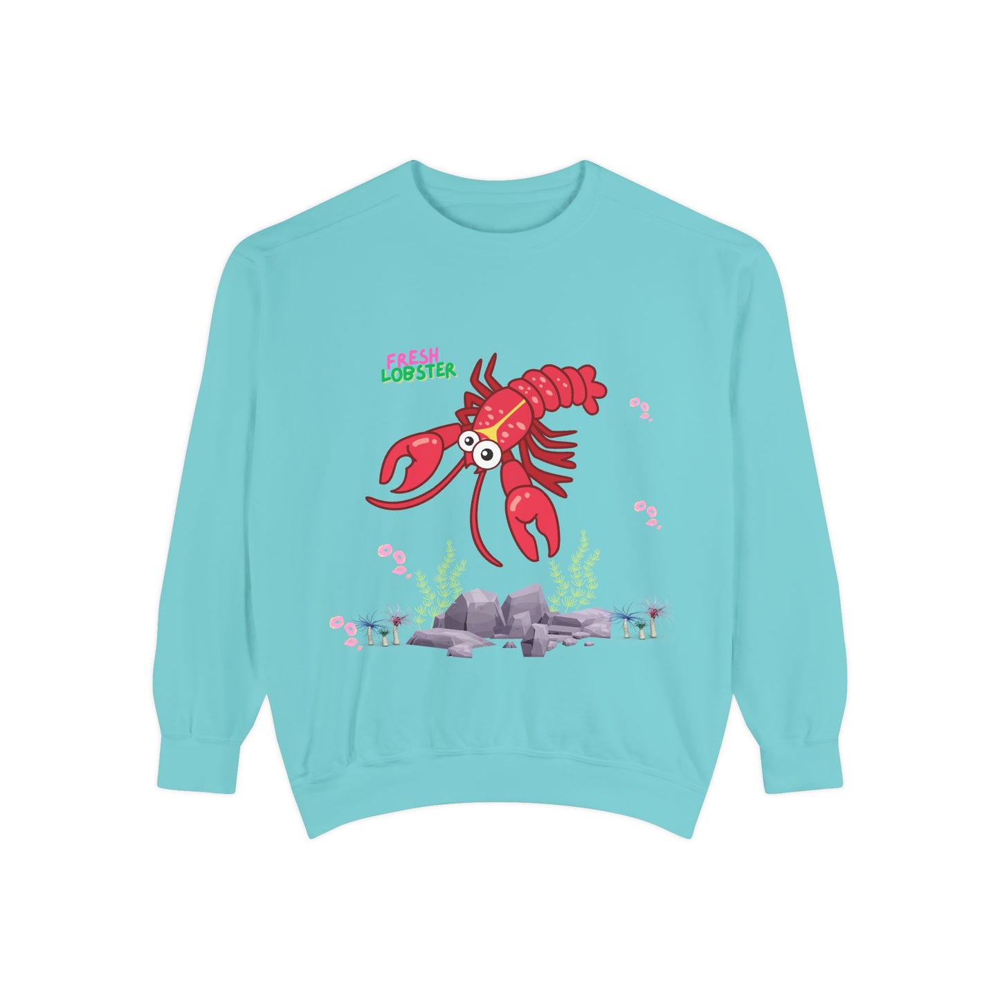 Friendly red lobster big eyes and yellow strip Unisex Garment-Dyed Sweatshirt
